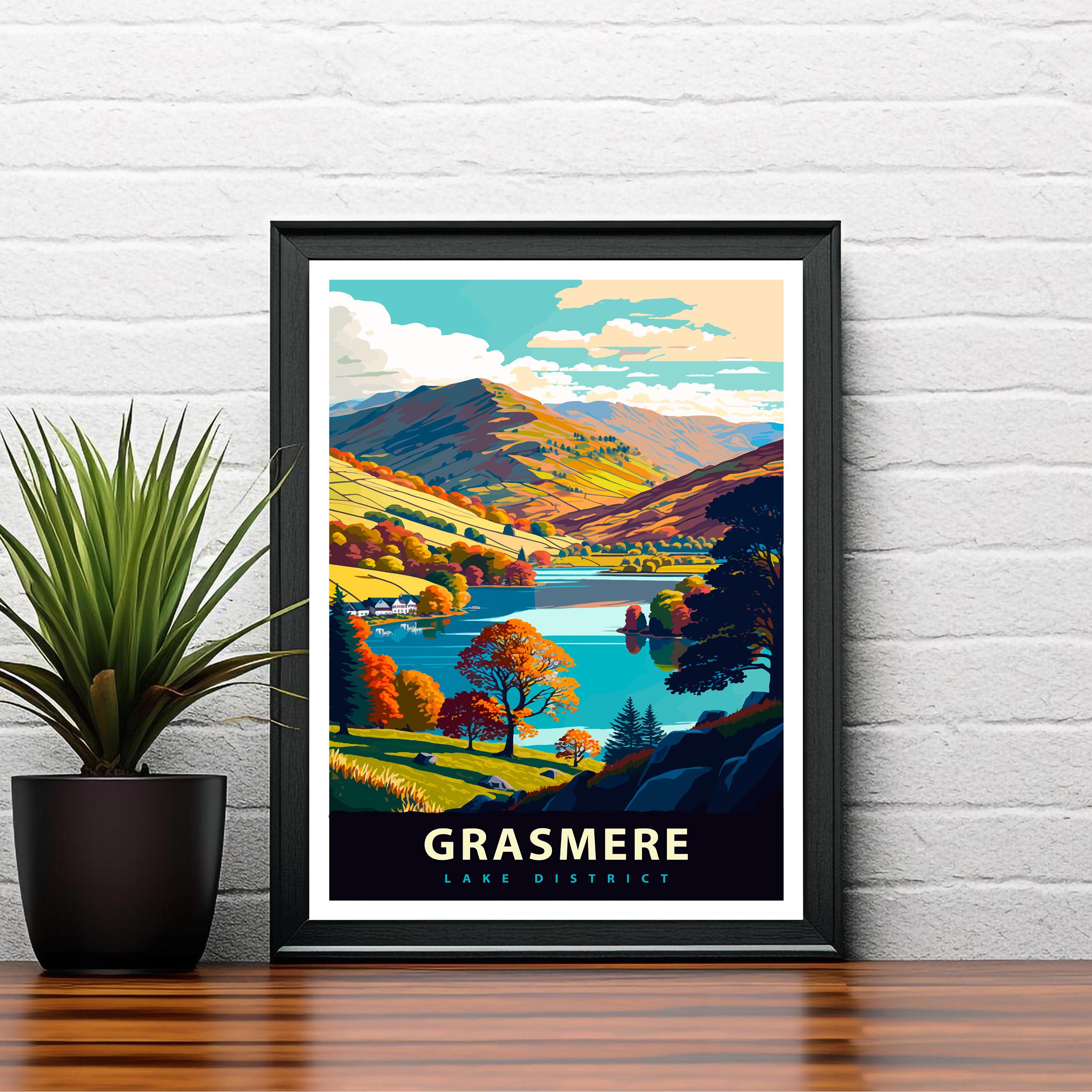 Grasmere Lake District Travel Poster UK Lake Art Grasmere Print Scenic Lake District Poster Grasmere Village Decor