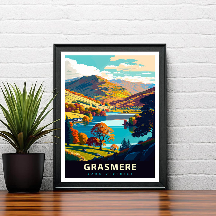 Grasmere Lake District Travel Poster UK Lake Art Grasmere Print Scenic Lake District Poster Grasmere Village Decor