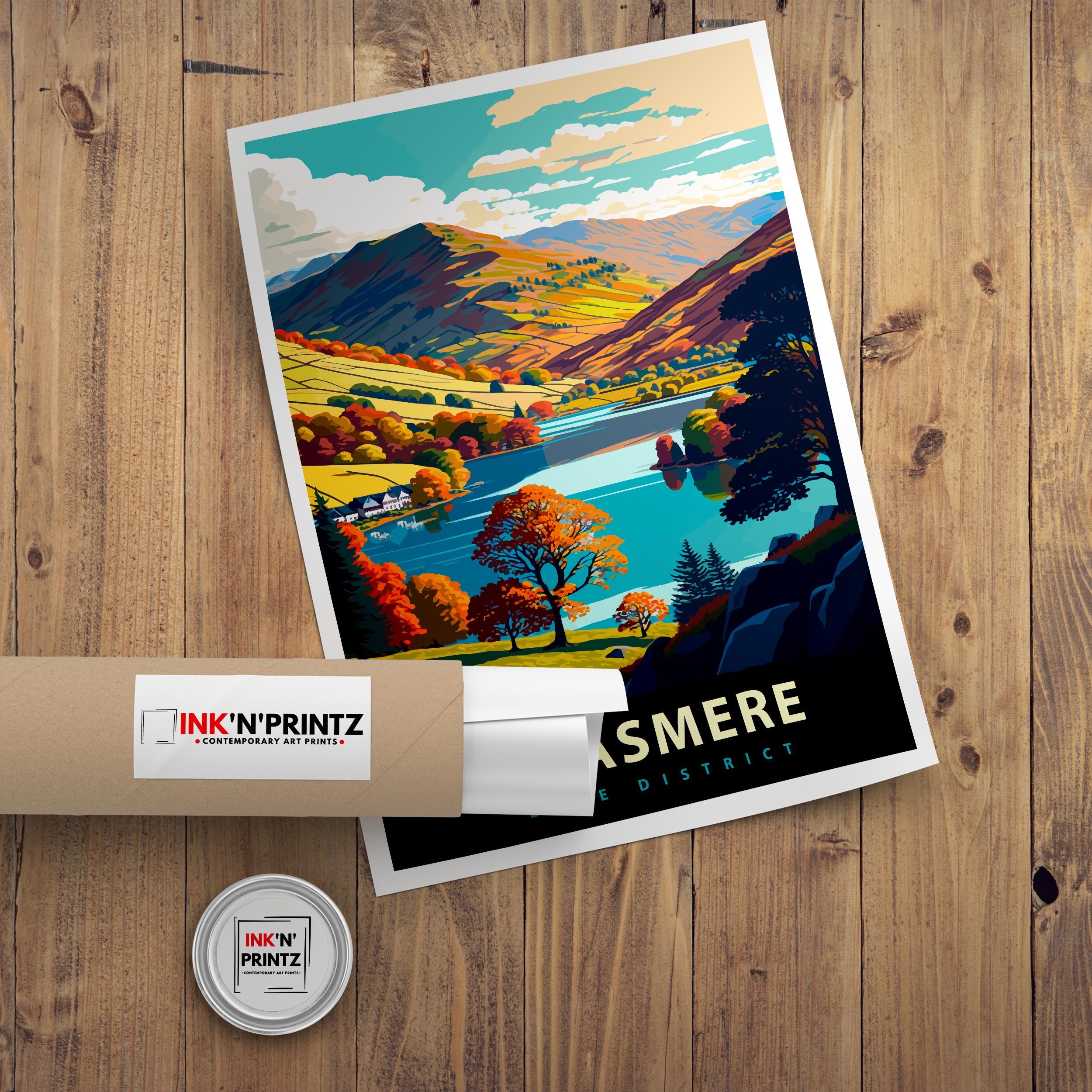 Grasmere Lake District Travel Poster UK Lake Art Grasmere Print Scenic Lake District Poster Grasmere Village Decor