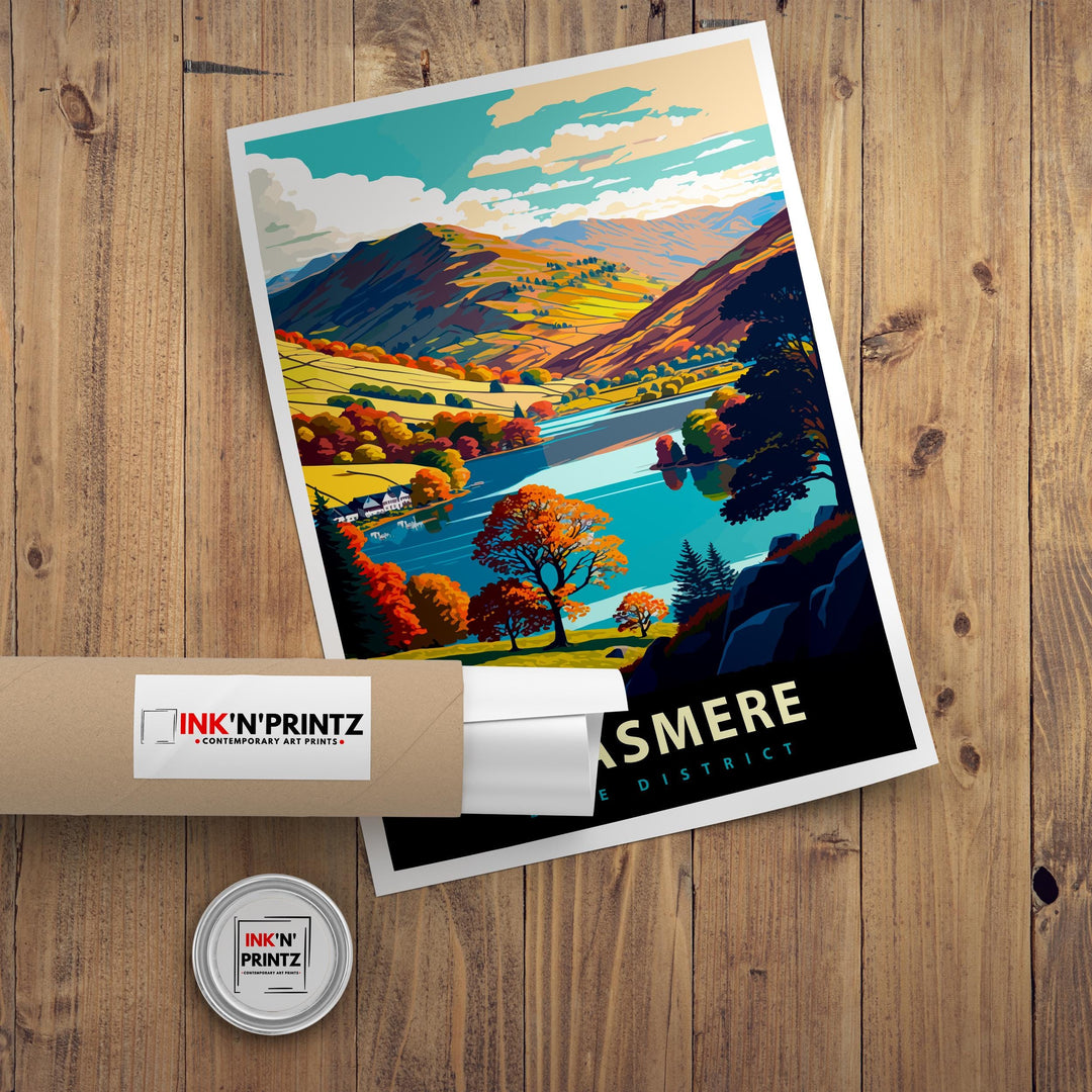 Grasmere Lake District Travel Poster UK Lake Art Grasmere Print Scenic Lake District Poster Grasmere Village Decor