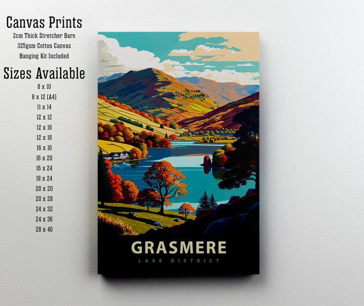 Grasmere Lake District Travel Poster UK Lake Art Grasmere Print Scenic Lake District Poster Grasmere Village Decor