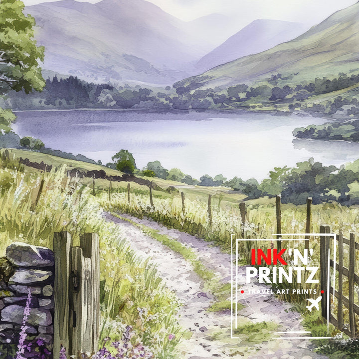 Keswick Lake District Watercolor Painting Derwentwater Art Keswick Print Scenic Lake District Decor