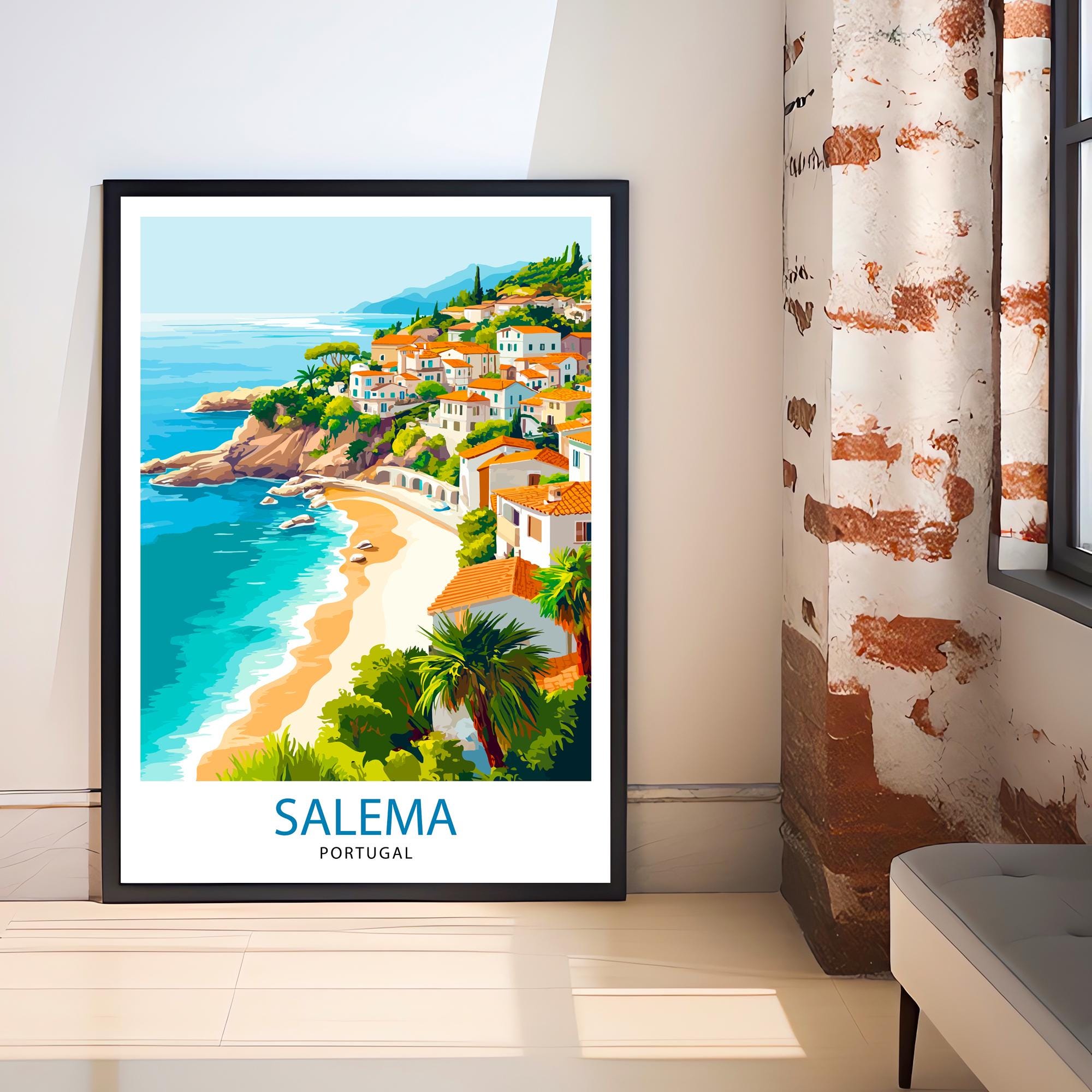 Salema Portugal Travel Poster Portuguese Coastal Art Salem Print Scenic Portugal Poster Portugal Village Decor