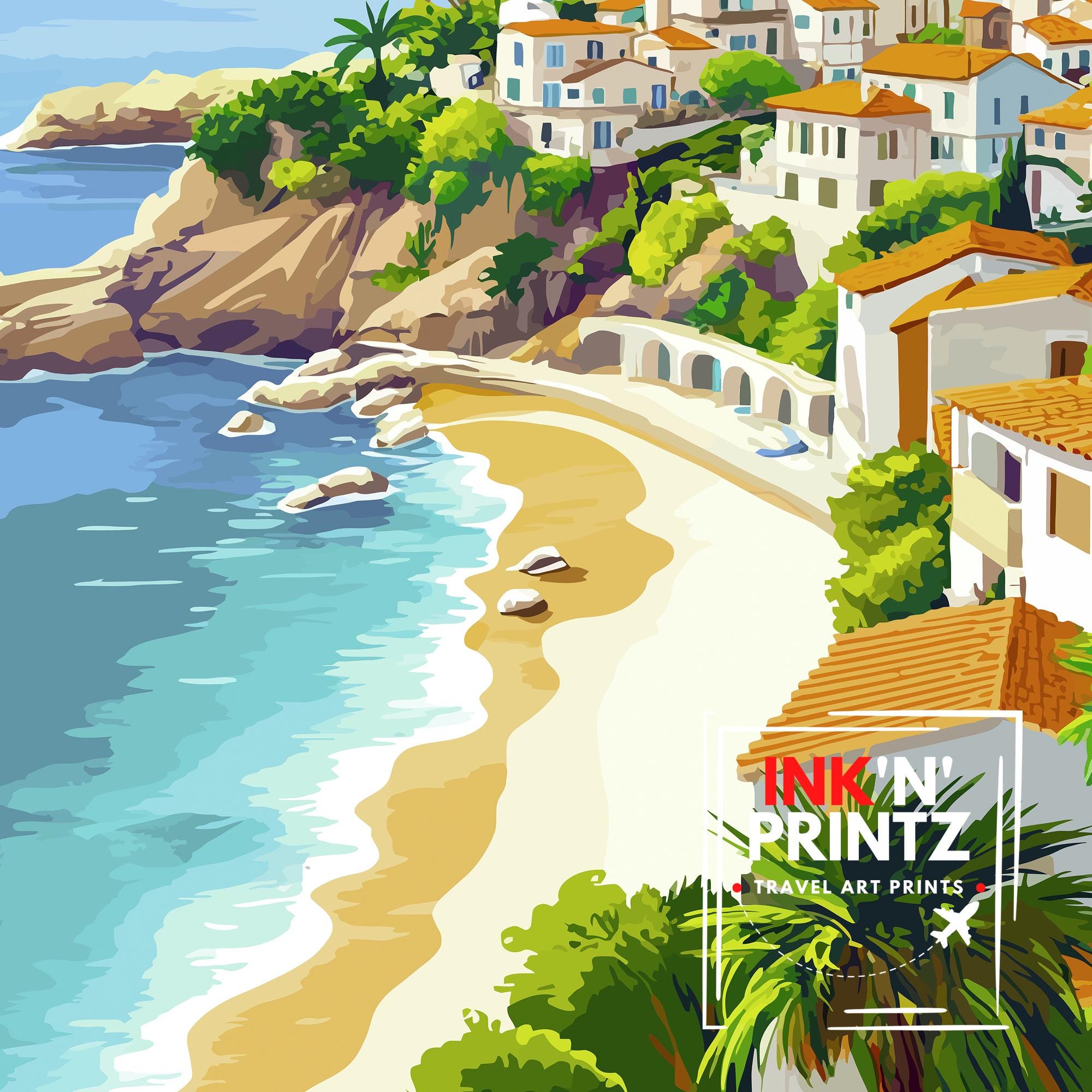 Salema Portugal Travel Poster Portuguese Coastal Art Salem Print Scenic Portugal Poster Portugal Village Decor