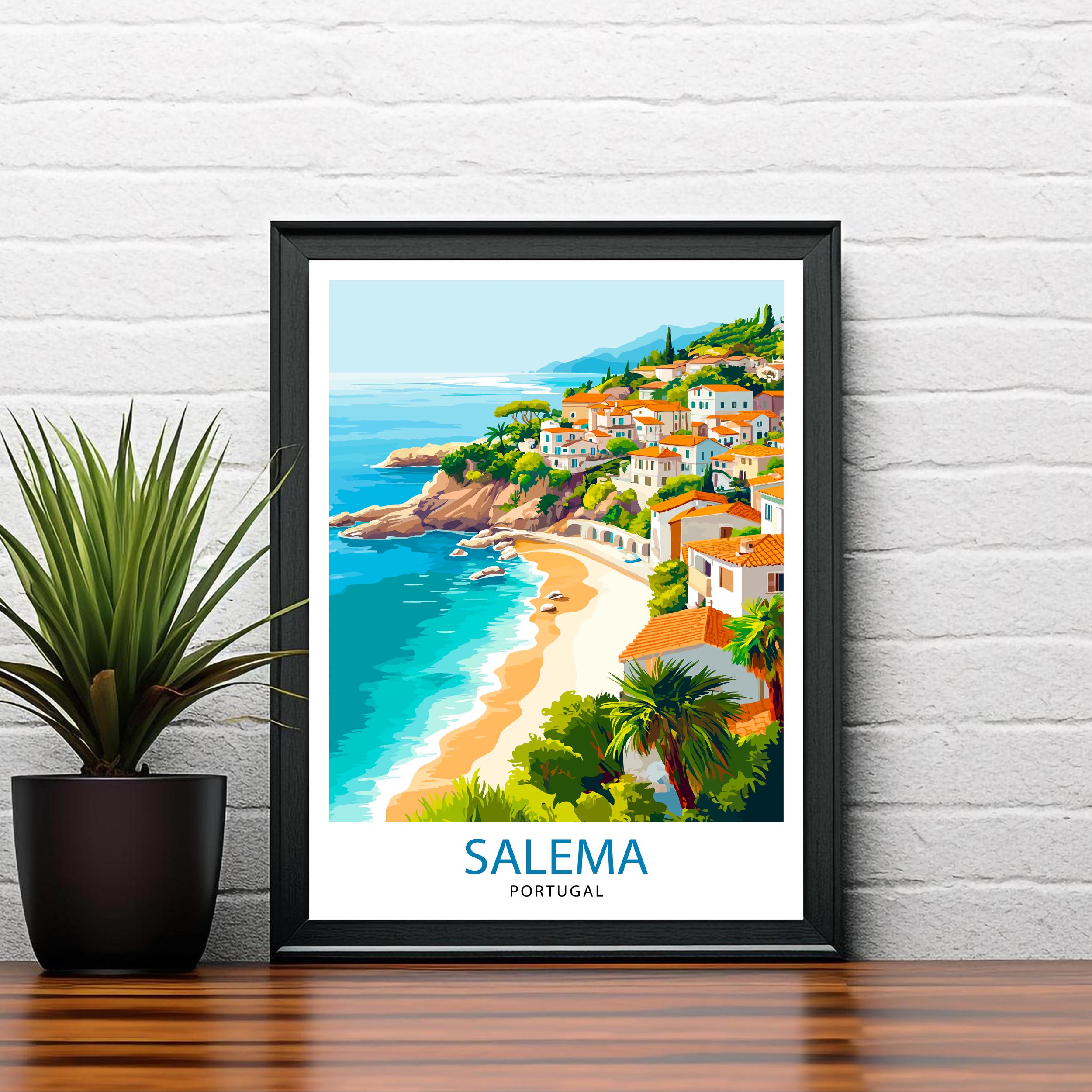 Salema Portugal Travel Poster Portuguese Coastal Art Salem Print Scenic Portugal Poster Portugal Village Decor