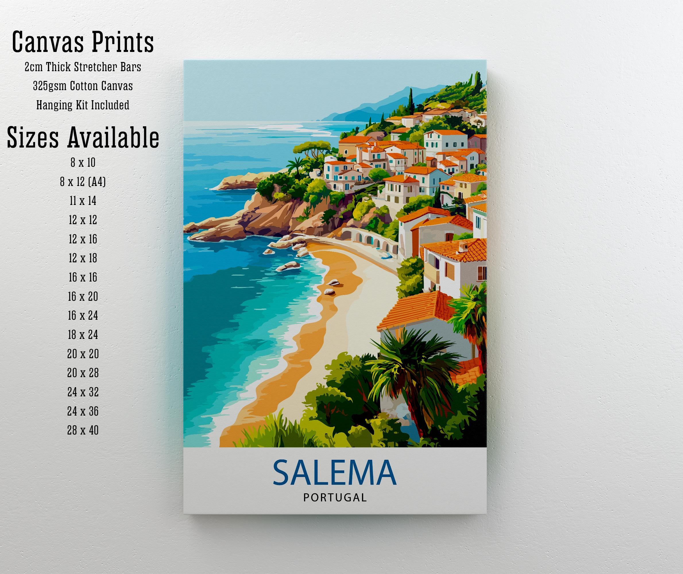 Salema Portugal Travel Poster Portuguese Coastal Art Salem Print Scenic Portugal Poster Portugal Village Decor