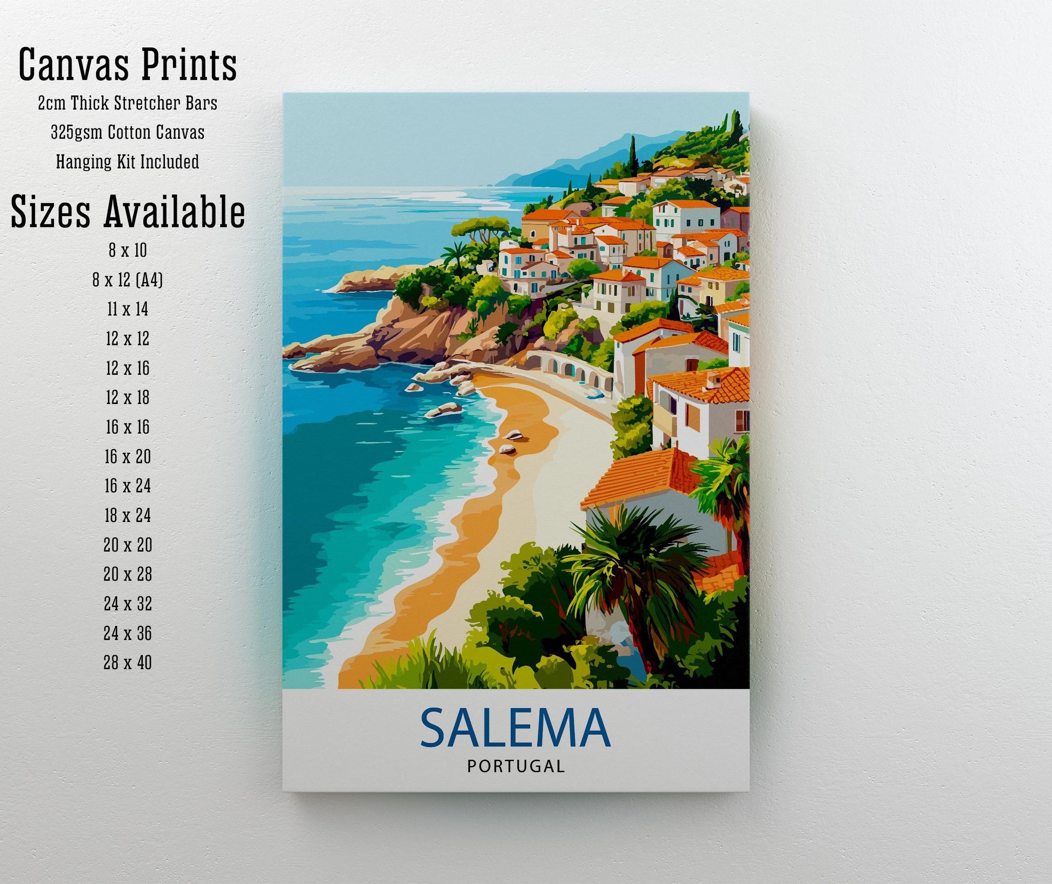 Salema Portugal Travel Poster Portuguese Coastal Art Salem Print Scenic Portugal Poster Portugal Village Decor
