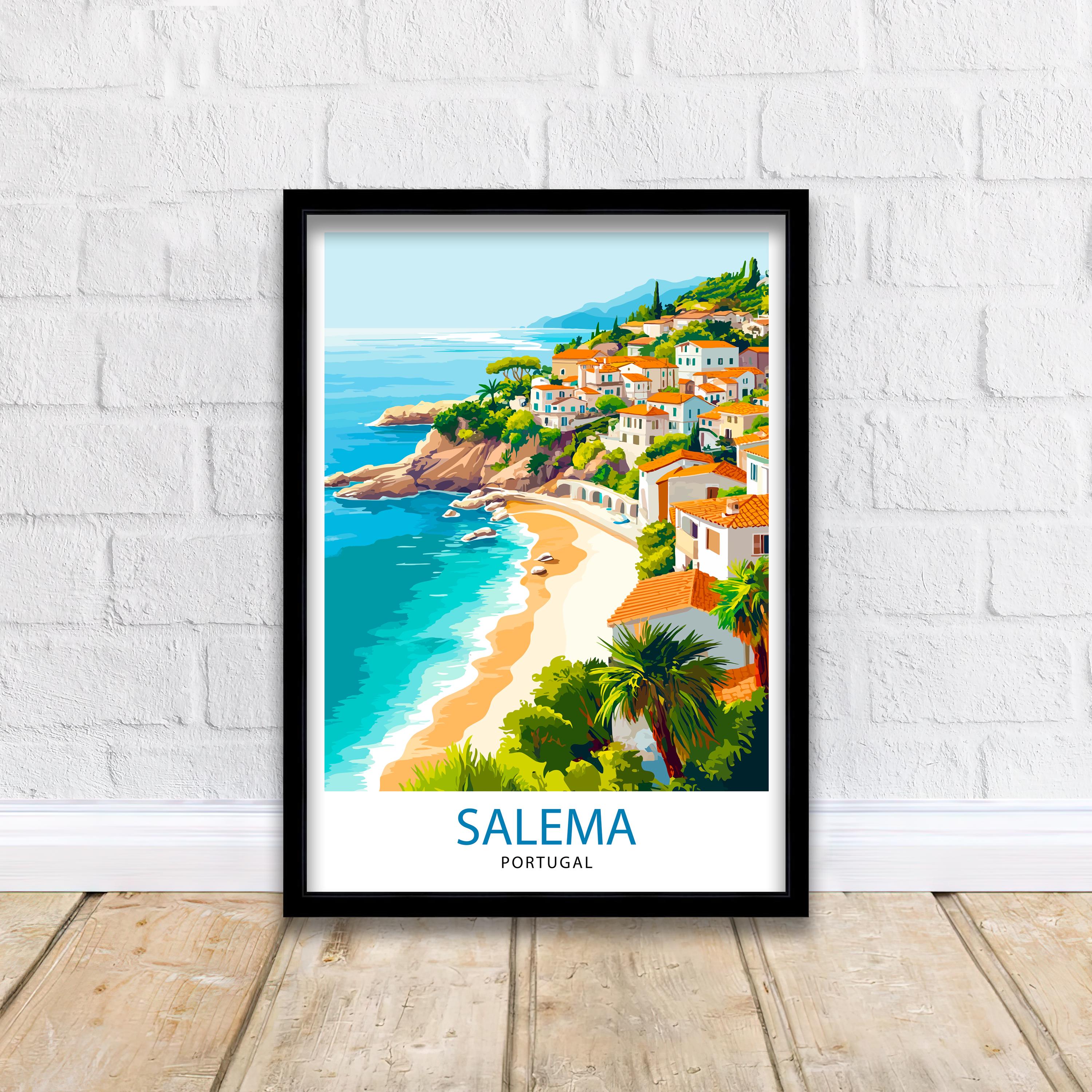 Salema Portugal Travel Poster Portuguese Coastal Art Salem Print Scenic Portugal Poster Portugal Village Decor