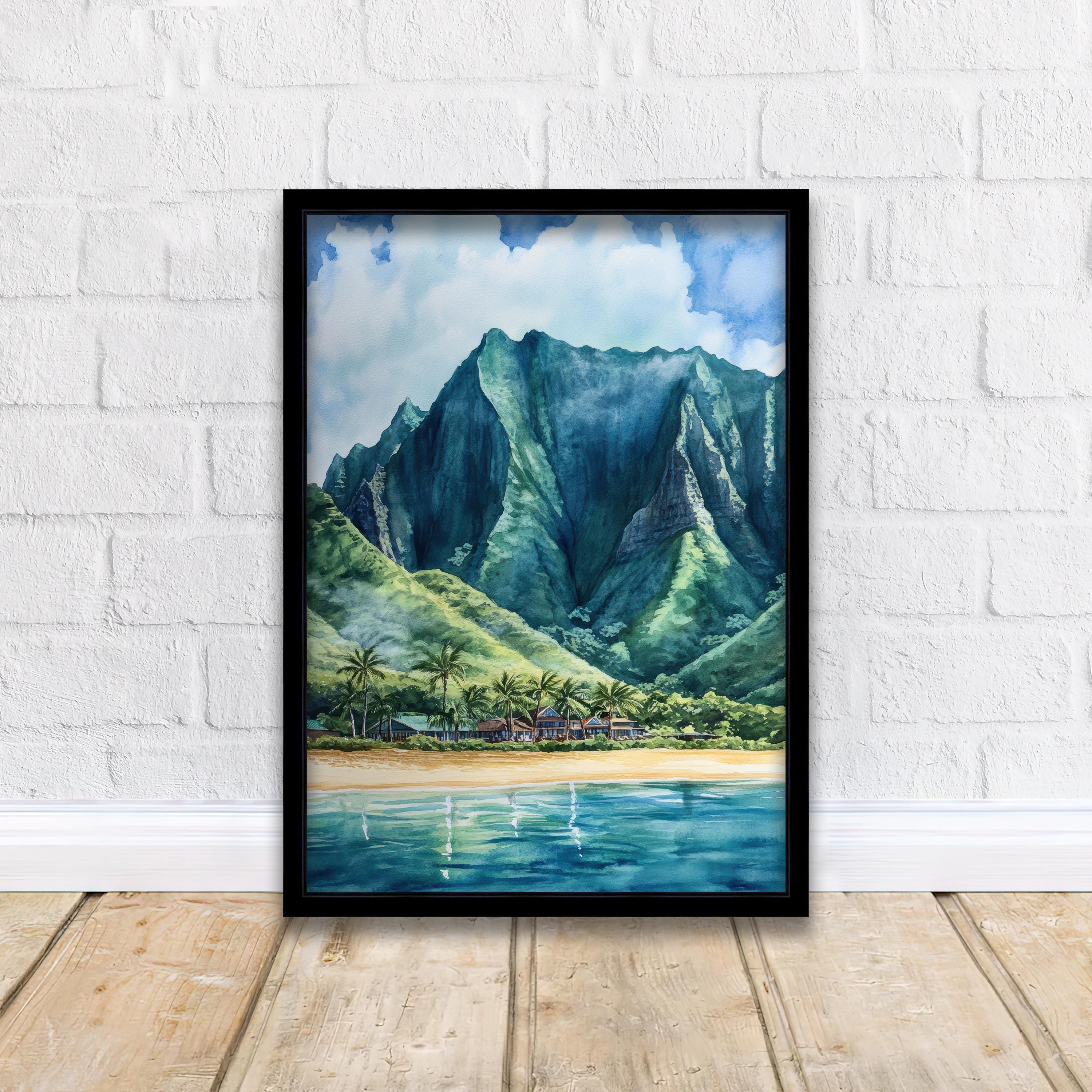 Oahu Watercolor Painting Hawaii Landscape Art Oahu Print Scenic Hawaiian Art Watercolor Beach Decor Tropical Island Art