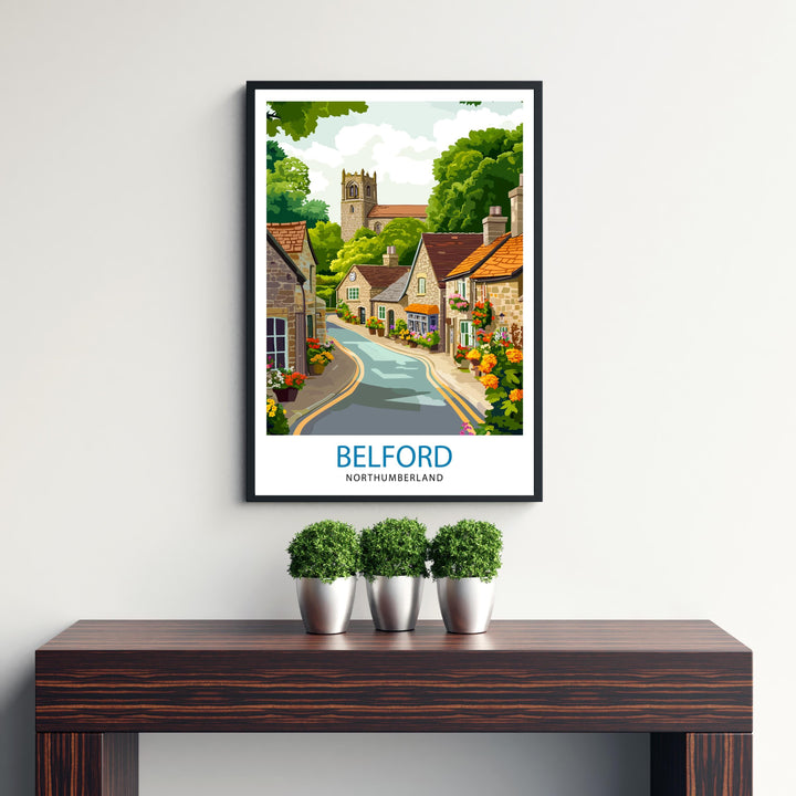Belford Northumberland Travel Poster UK Village Art Belford Poster Scenic Northumberland Poster British Countryside Decor