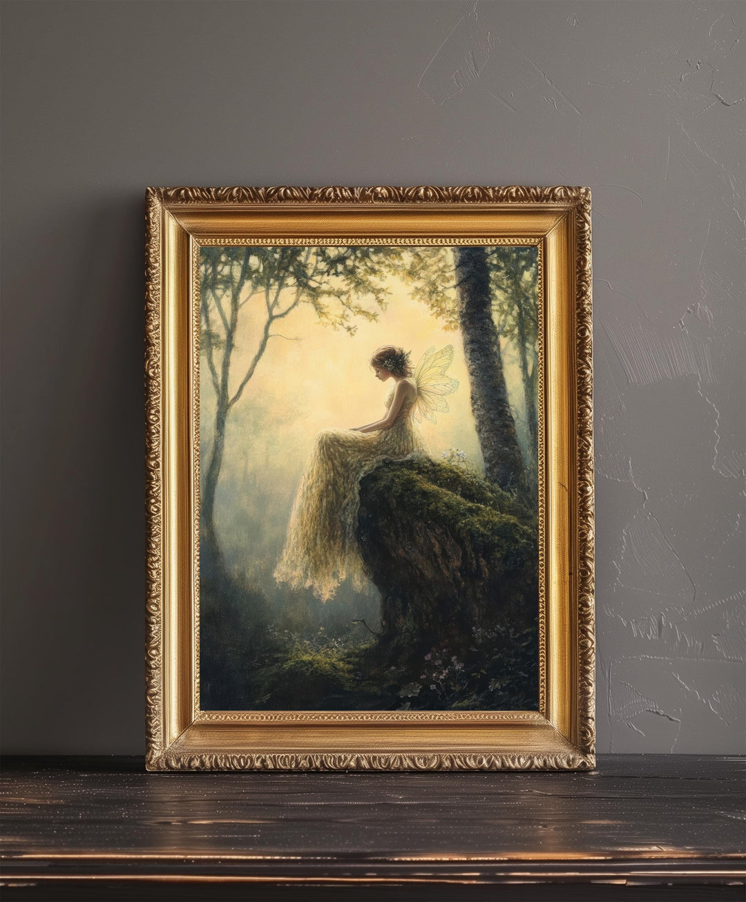 Fairy Dewdrop Woodland Art Print Cottagecore & Dark Academia Decor Whimsical Forest Wall Art Vintage Nature Poster for Enchanted Rustic
