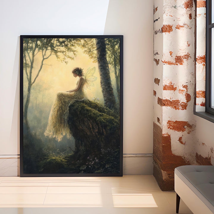 Fairy Dewdrop Woodland Art Print Cottagecore & Dark Academia Decor Whimsical Forest Wall Art Vintage Nature Poster for Enchanted Rustic