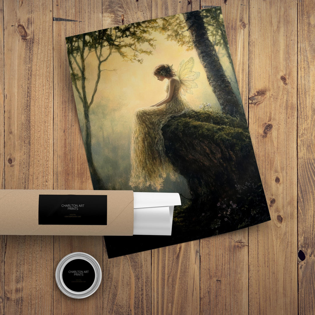 Fairy Dewdrop Woodland Art Print Cottagecore & Dark Academia Decor Whimsical Forest Wall Art Vintage Nature Poster for Enchanted Rustic