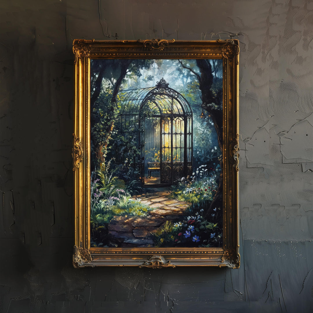 Old Greenhouse Art Print Cottagecore Dark Academia Decor Whimsical Botanical Wall Art Vintage Nature Poster for Garden Lovers and Rustic