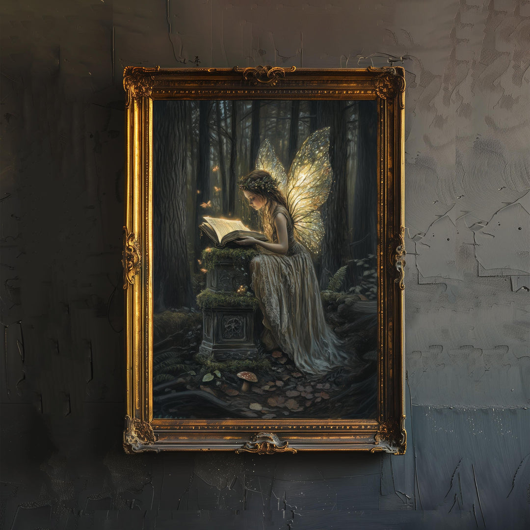 Forest Fairy Art Print Cottagecore Decor Whimsical Woodland Wall Art Vintage Nature Poster for Enchanted Rustic Interiors Dark Academia