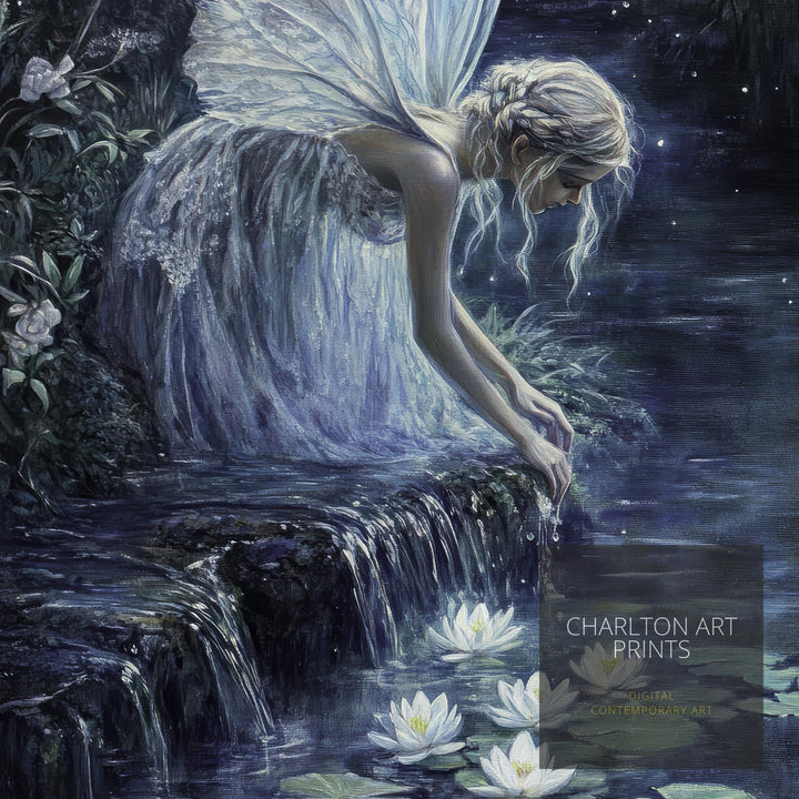 Fairy Moonlit Stream Art Print Cottagecore & Dark Academia Decor Mystical Woodland Wall Art Vintage Nature Poster for Enchanted Interiors