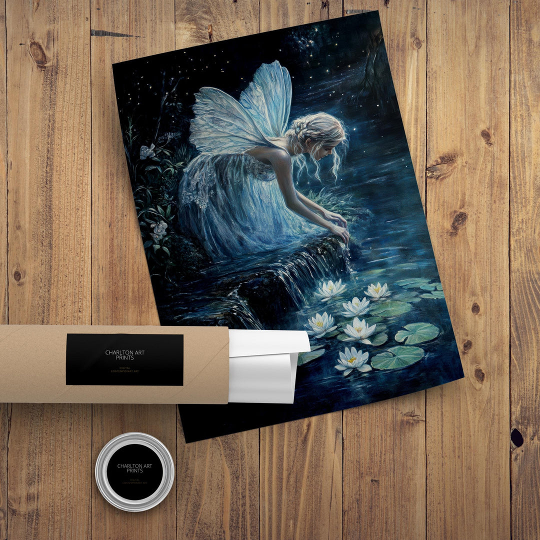 Fairy Moonlit Stream Art Print Cottagecore & Dark Academia Decor Mystical Woodland Wall Art Vintage Nature Poster for Enchanted Interiors