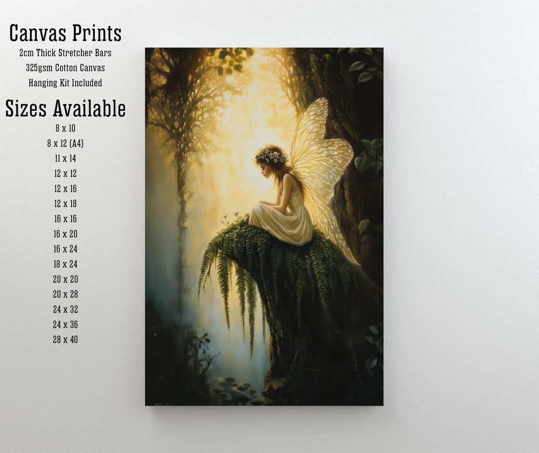 Fairy Sitting on Fern Art Print Cottagecore & Dark Academia Decor Whimsical Woodland Wall Art Vintage Nature Poster for Enchanted Interiors
