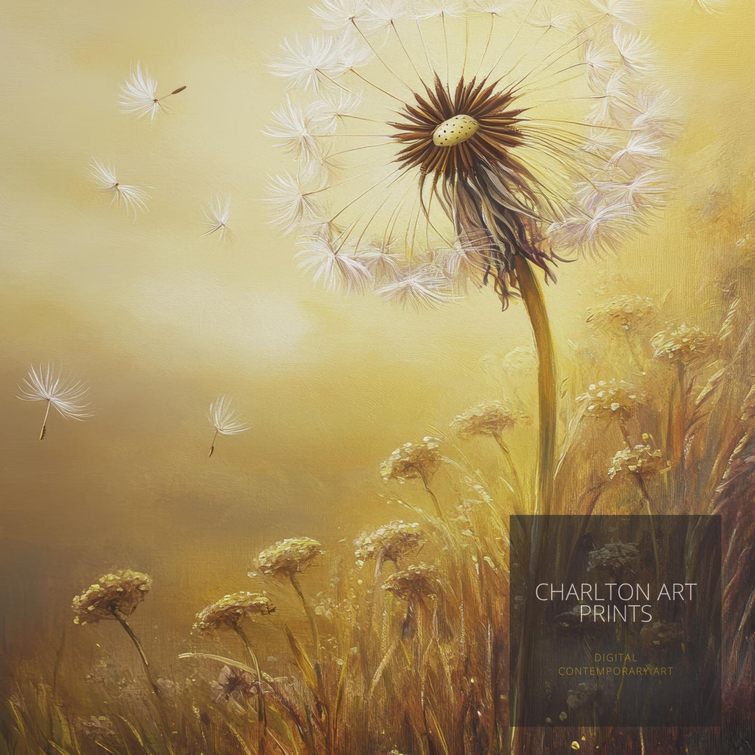 Dandelion Seeds Floating Art Print Cottagecore Decor Whimsical Nature Wall Art Vintage Botanical Poster for Rustic Home and Nature Inspired