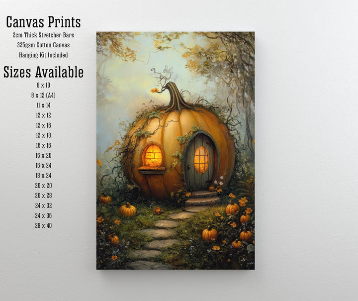 Pumpkin Patch Cottage Art Print Cottagecore Decor Rustic Autumn Wall Art Vintage Nature Poster for Cozy Homes and Seasonal Inspired Spaces