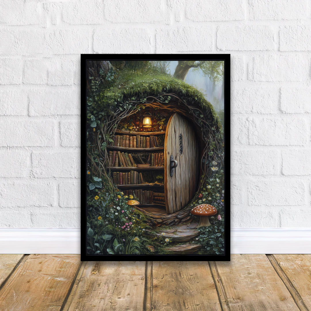 Moss Covered Library Art Print Cottagecore Decor Enchanted Bookish Wall Art Vintage Nature Poster for Cozy Homes and Nature Inspired Spaces