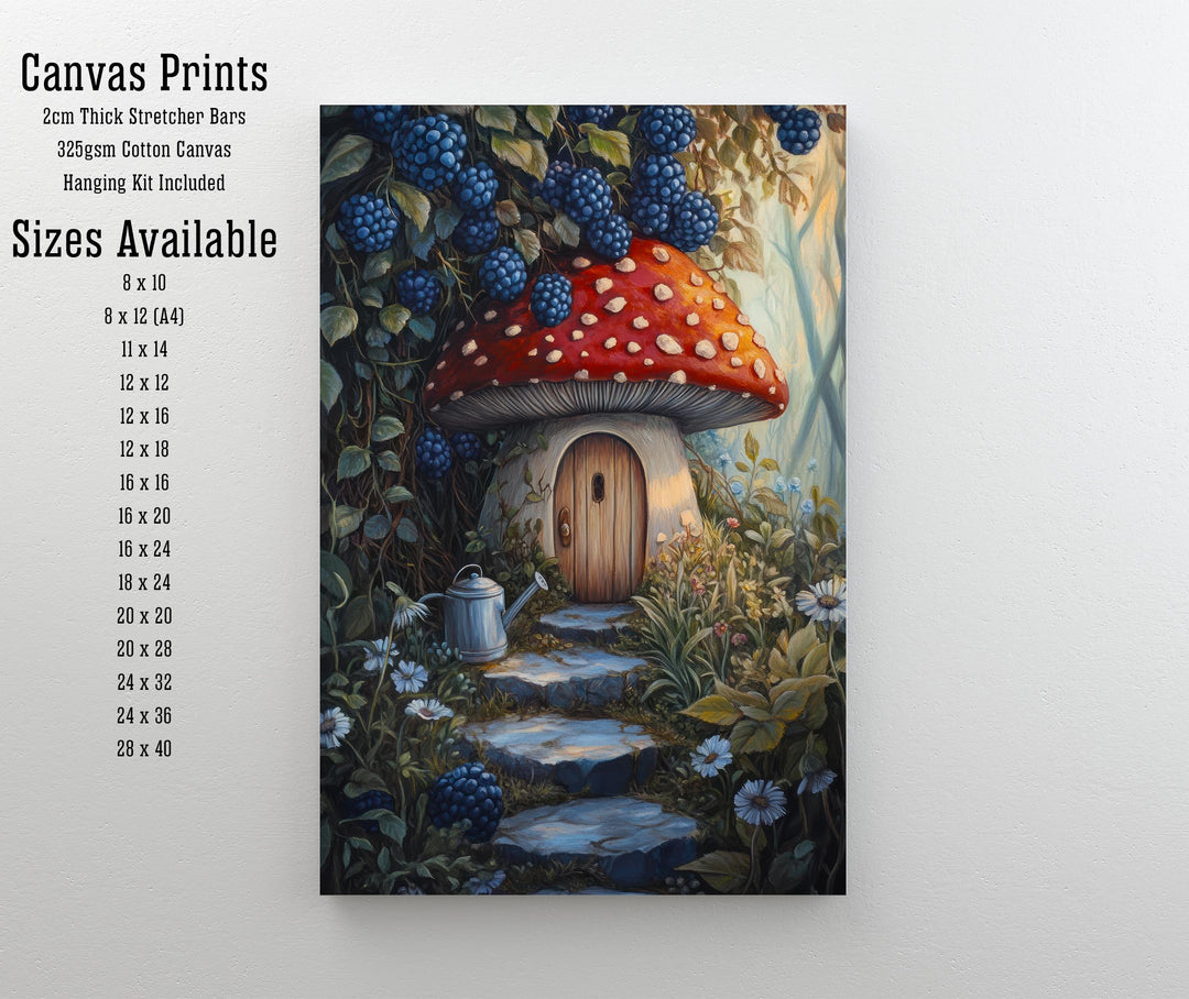 Fairycore Blueberry Thicket House Art Print Cottagecore Decor Whimsical Woodland Wall Art Vintage Nature Poster for Cozy Homes and Garden