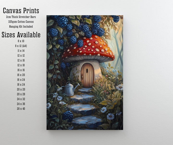 Fairycore Blueberry Thicket House Art Print Cottagecore Decor Whimsical Woodland Wall Art Vintage Nature Poster for Cozy Homes and Garden