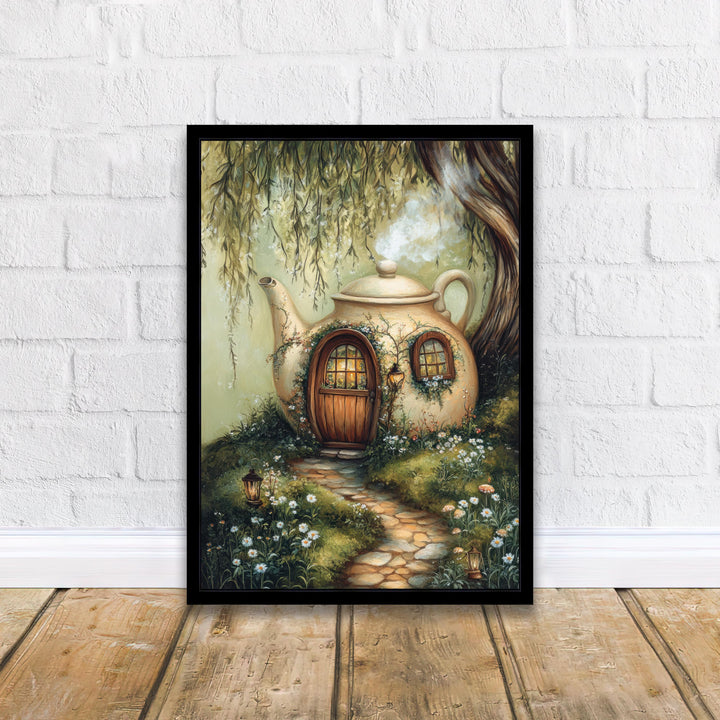 Teacup Fairycore House Art Print Cottagecore Decor Whimsical Garden Wall Art Vintage Nature Poster for Cozy Homes and Storybook Inspired