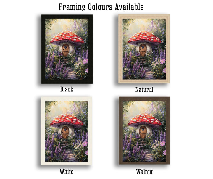 Fairycore Lavender Lance Toadstool House Art Print Cottagecore Decor Whimsical Mushroom Wall Art Vintage Nature Poster for Cozy Homes