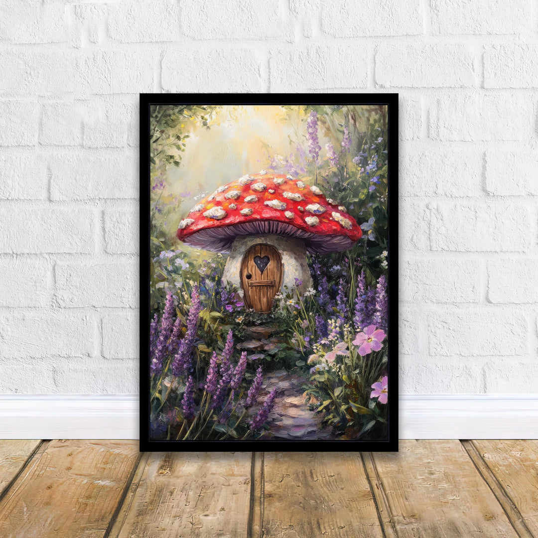 Fairycore Lavender Lance Toadstool House Art Print Cottagecore Decor Whimsical Mushroom Wall Art Vintage Nature Poster for Cozy Homes