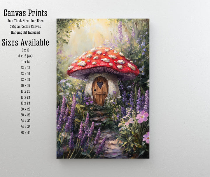 Fairycore Lavender Lance Toadstool House Art Print Cottagecore Decor Whimsical Mushroom Wall Art Vintage Nature Poster for Cozy Homes