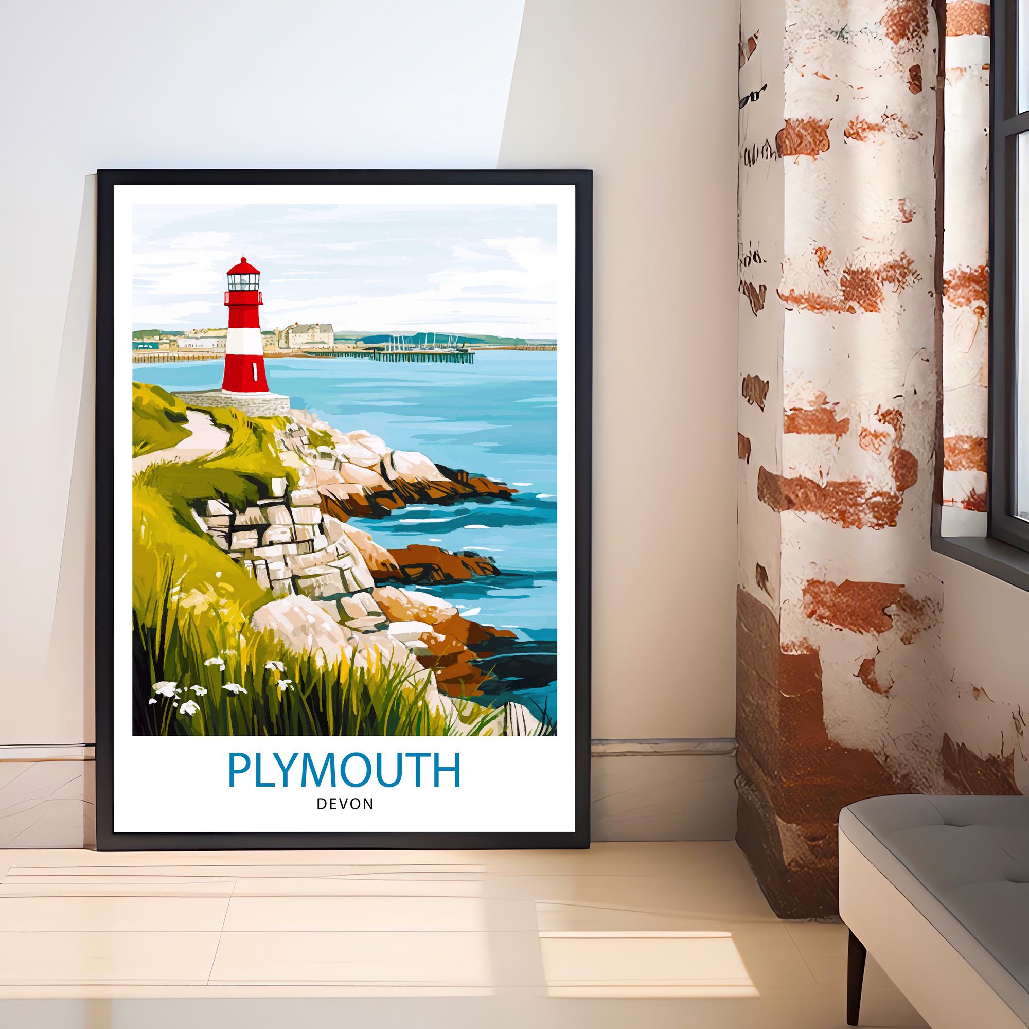 Plymouth UK Travel Poster Coastal Art Plymouth Print Scenic British Town Poster Plymouth Waterfront Decor