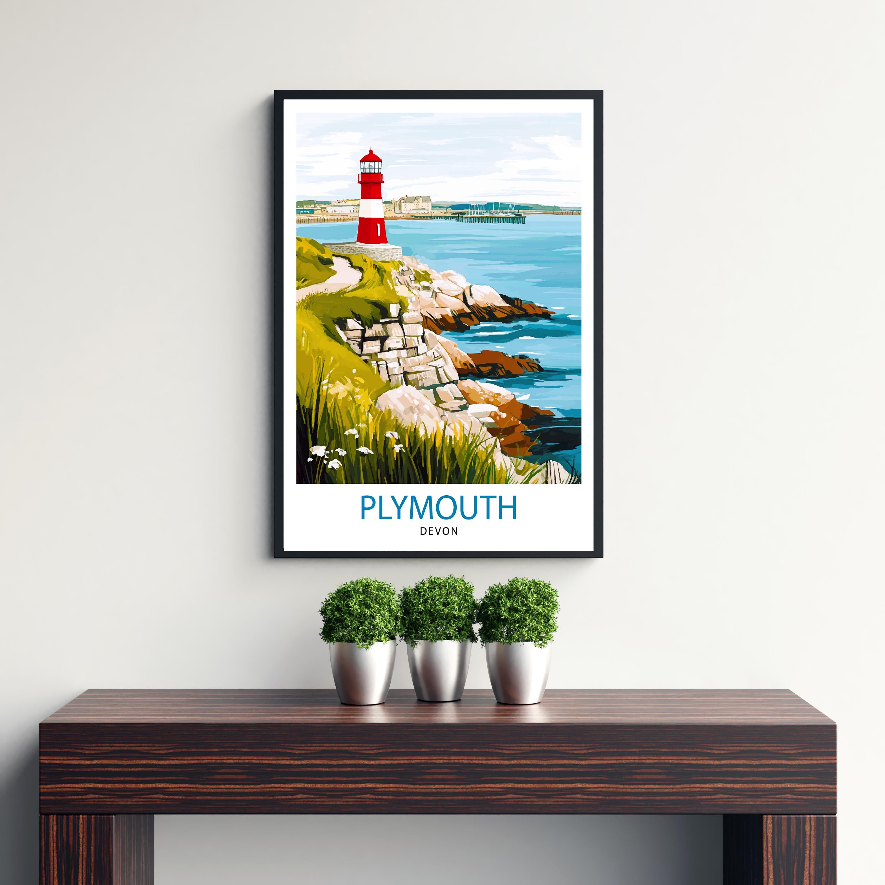 Plymouth UK Travel Poster Coastal Art Plymouth Print Scenic British Town Poster Plymouth Waterfront Decor