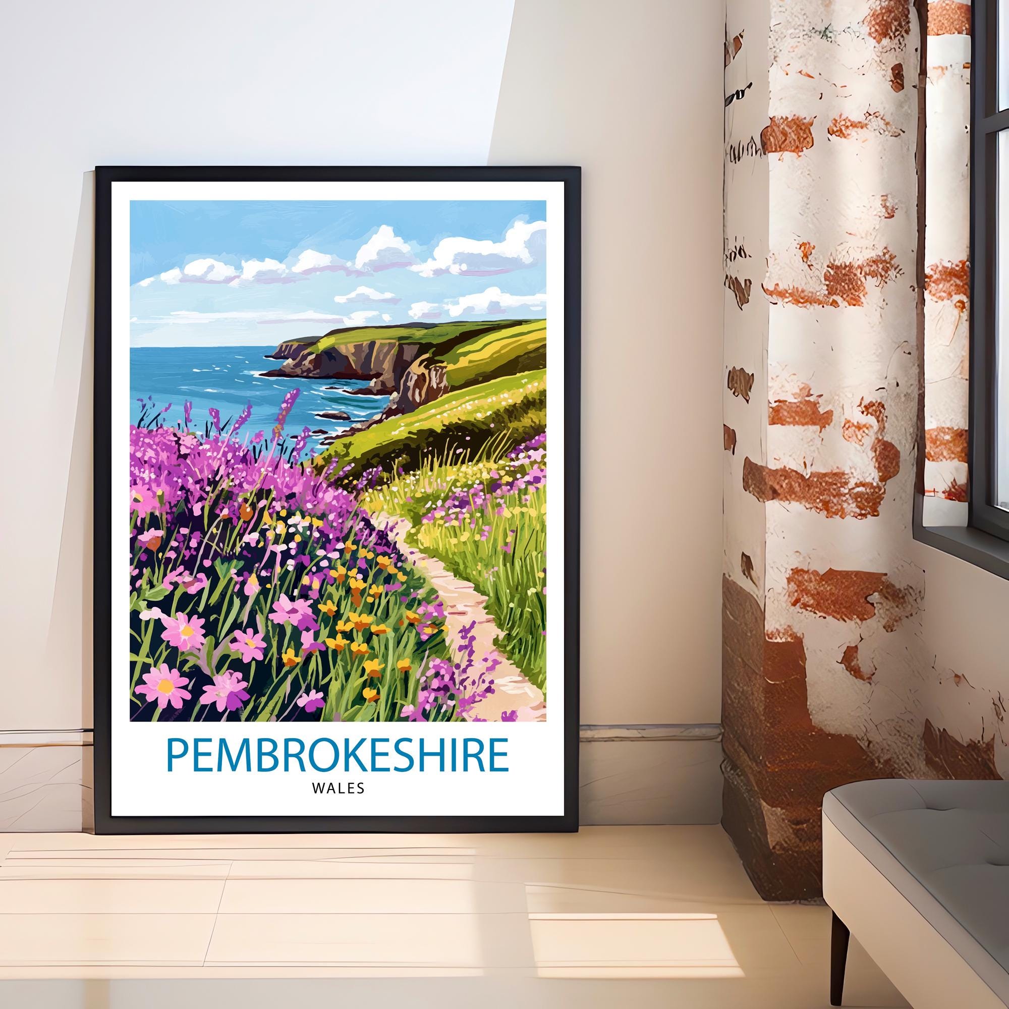 Pembrokeshire Travel Poster UK Coastal Art Pembrokeshire Poster Scenic Wales Poster Pembrokeshire