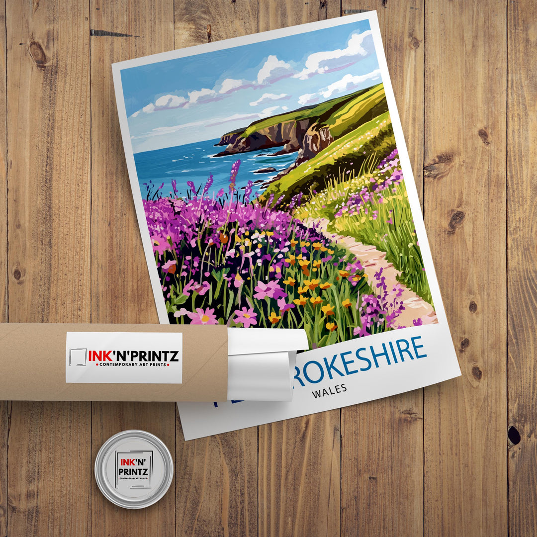 Pembrokeshire Travel Poster UK Coastal Art Pembrokeshire Poster Scenic Wales Poster Pembrokeshire