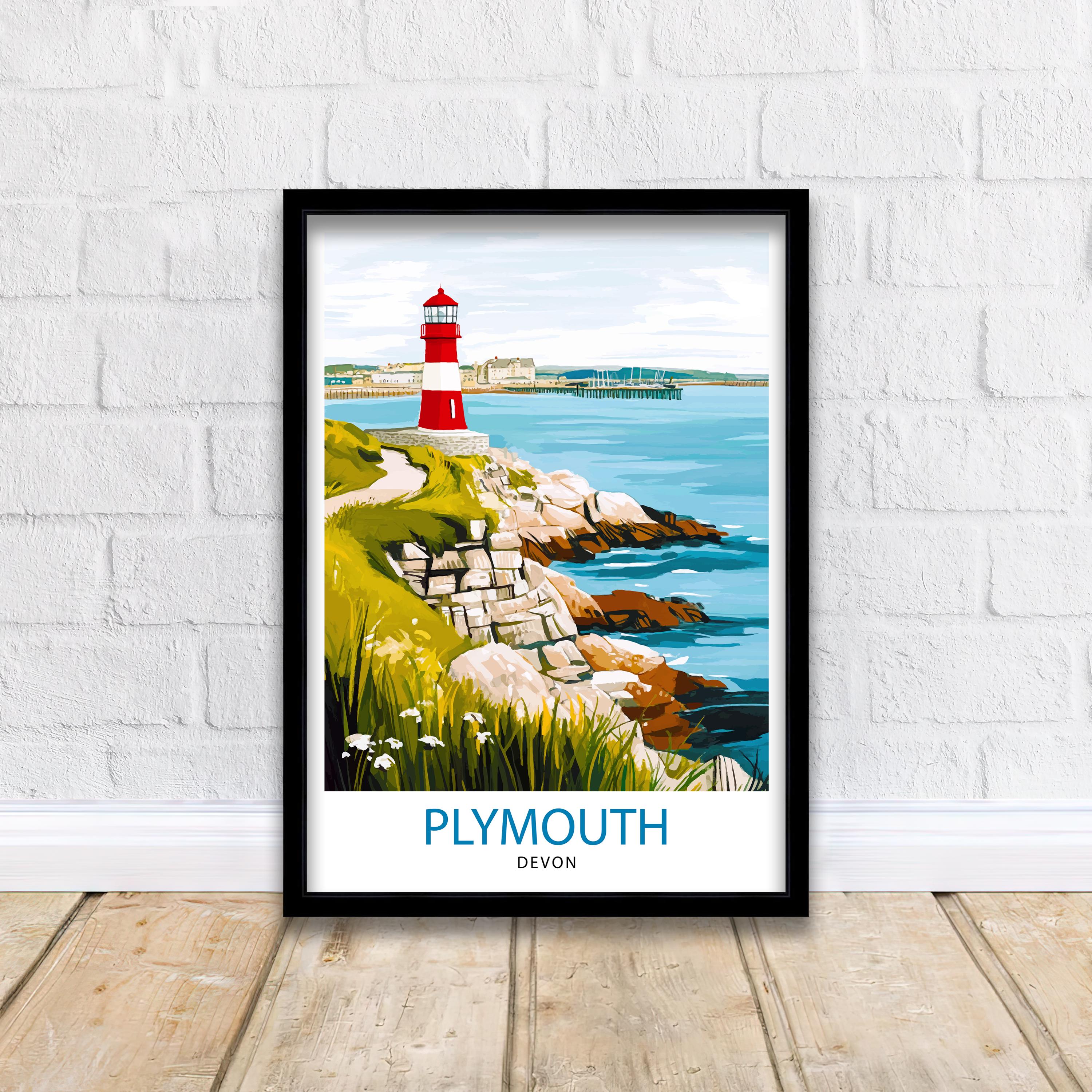 Plymouth UK Travel Poster Coastal Art Plymouth Print Scenic British Town Poster Plymouth Waterfront Decor