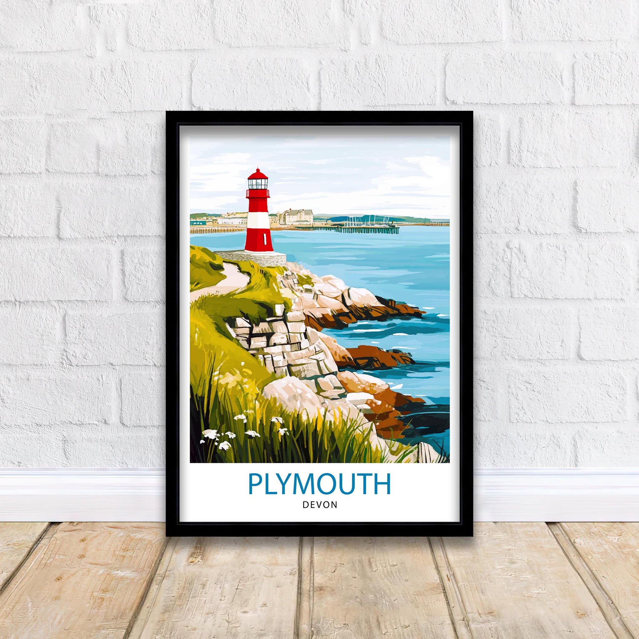 Plymouth UK Travel Poster Coastal Art Plymouth Print Scenic British Town Poster Plymouth Waterfront Decor