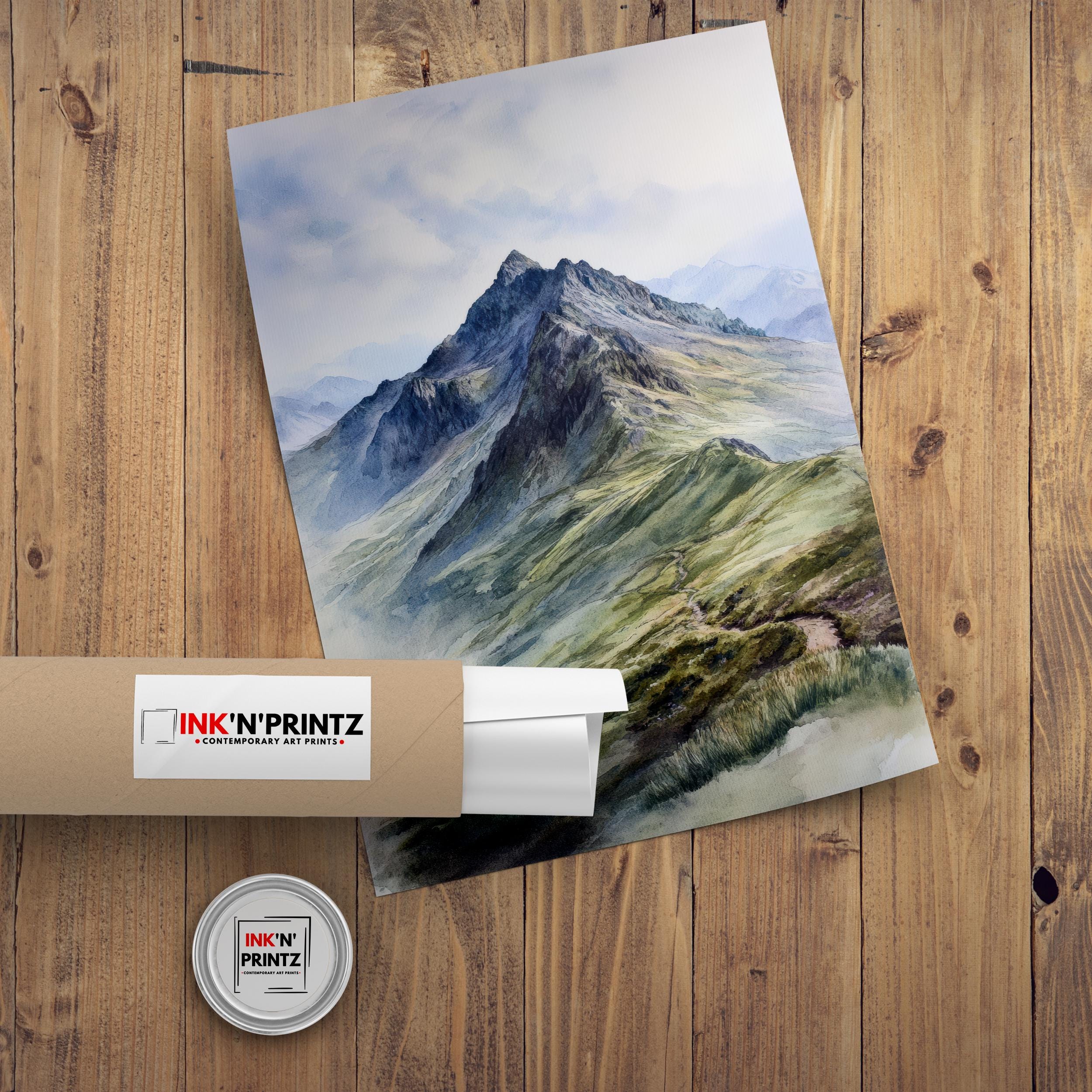 Scafell Pike Watercolor Painting Lake District Art Scafell Pike Print Scenic Mountain Watercolor UK Landscape Decor