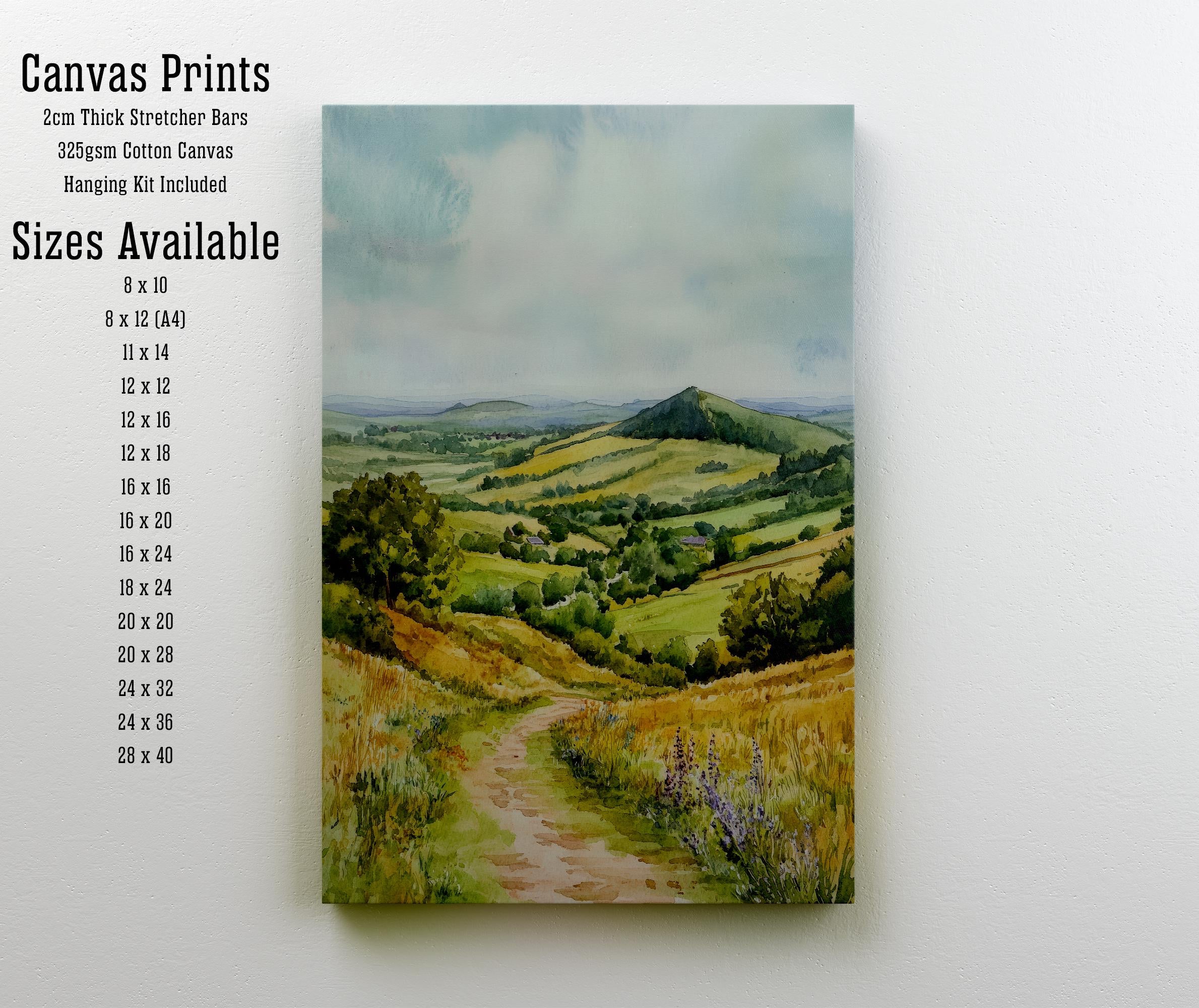 Shropshire Hills Watercolor Painting UK Landscape Art Shropshire Print Scenic Hill Art Watercolor Decor