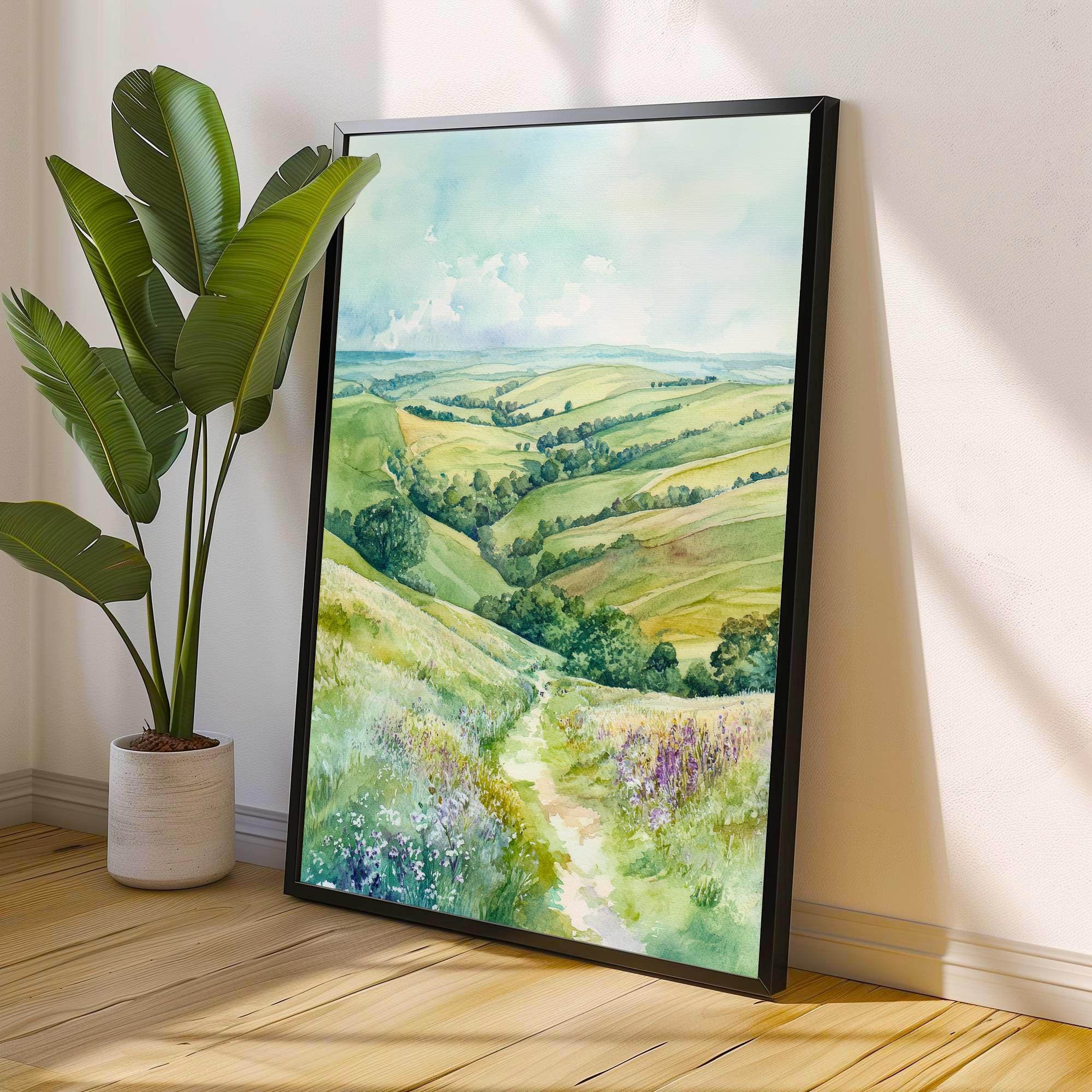 South Downs Watercolour Painting UK Landscape Art South Downs Print Scenic Countryside Decor