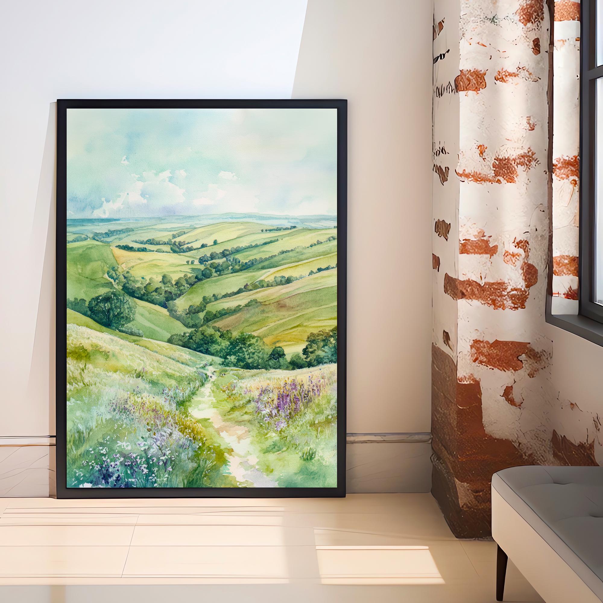 South Downs Watercolour Painting UK Landscape Art South Downs Print Scenic Countryside Decor