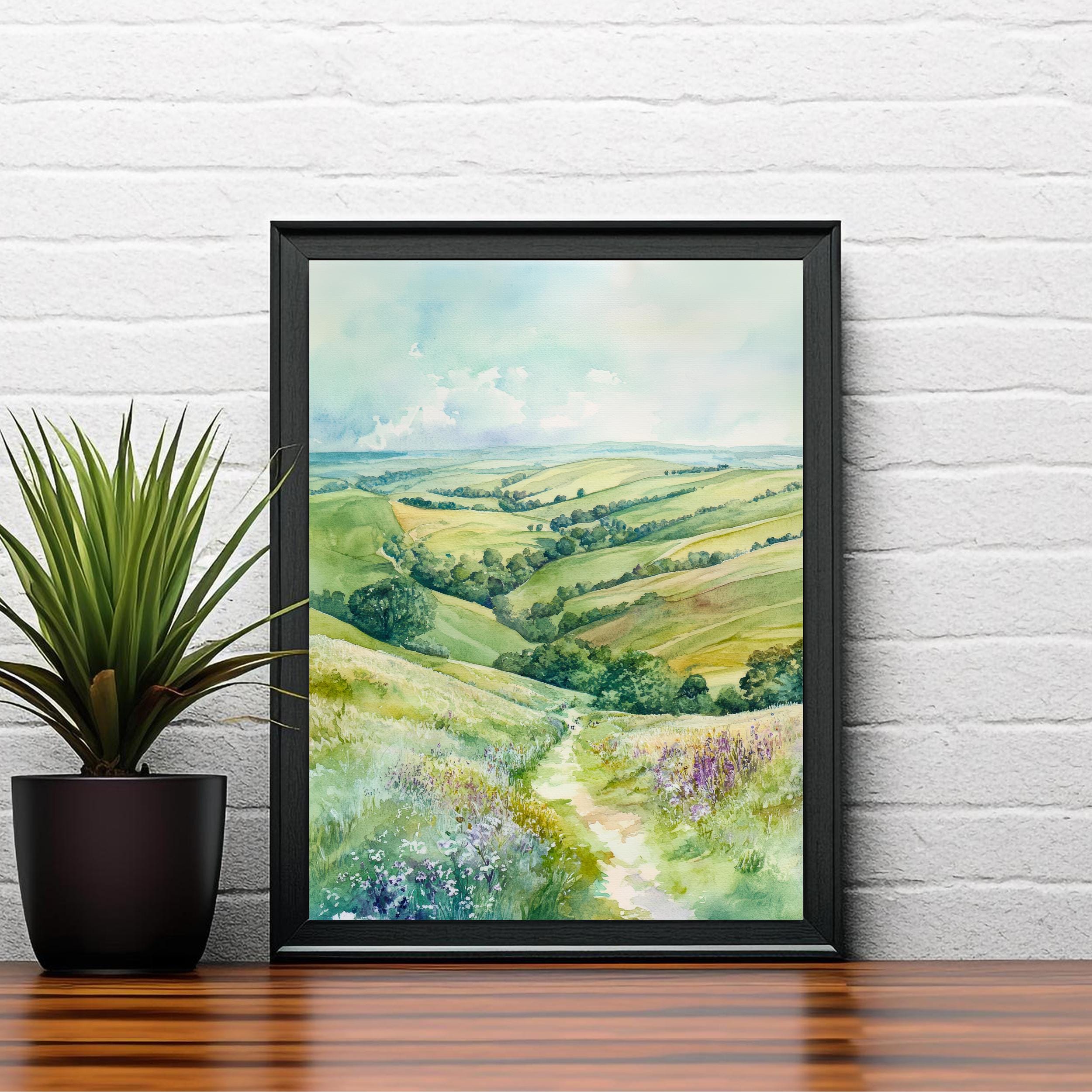 South Downs Watercolour Painting UK Landscape Art South Downs Print Scenic Countryside Decor