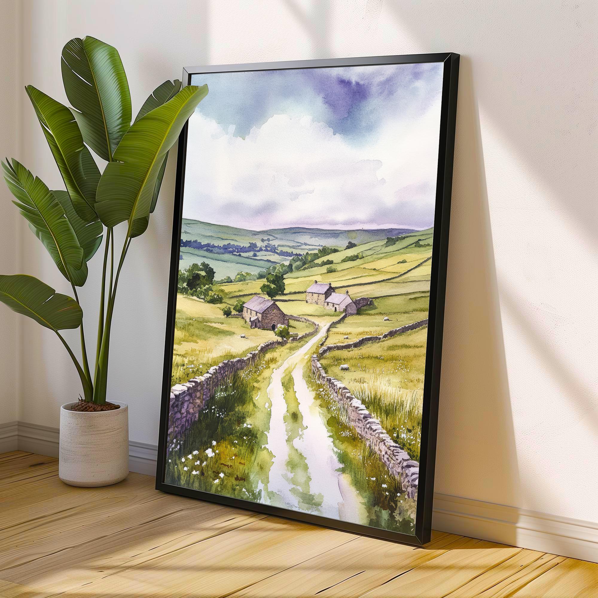 Yorkshire Dales Watercolor Painting UK Landscape Art Yorkshire Dales Print Scenic Countryside Decor