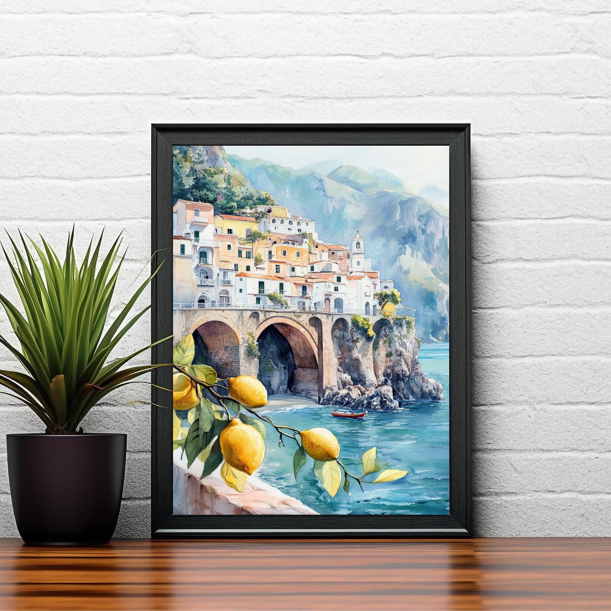 Amalfi Coast Watercolor Painting Italian Coastal Art Amalfi Poster Scenic Italy Watercolor Coastal Decor