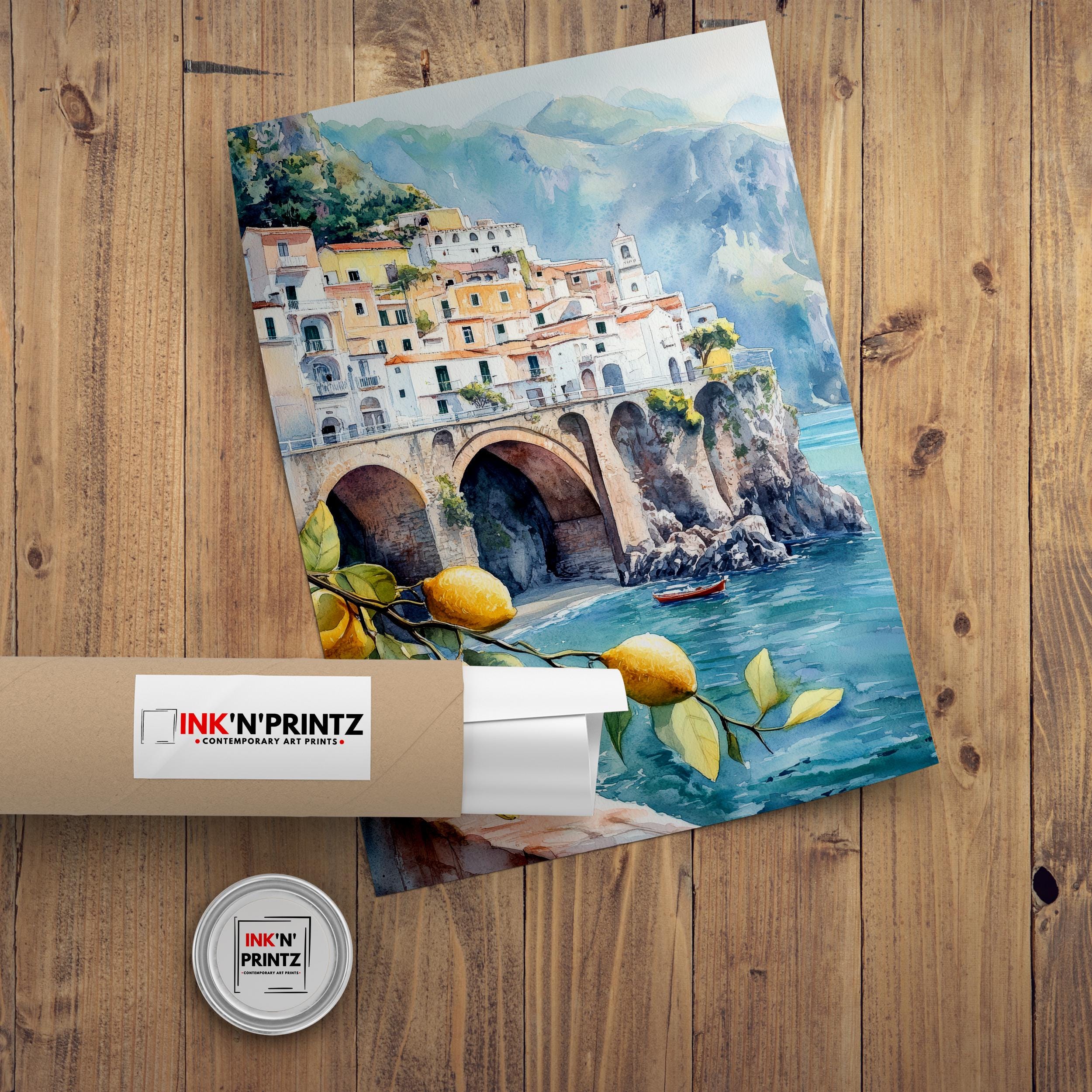 Amalfi Coast Watercolor Painting Italian Coastal Art Amalfi Poster Scenic Italy Watercolor Coastal Decor