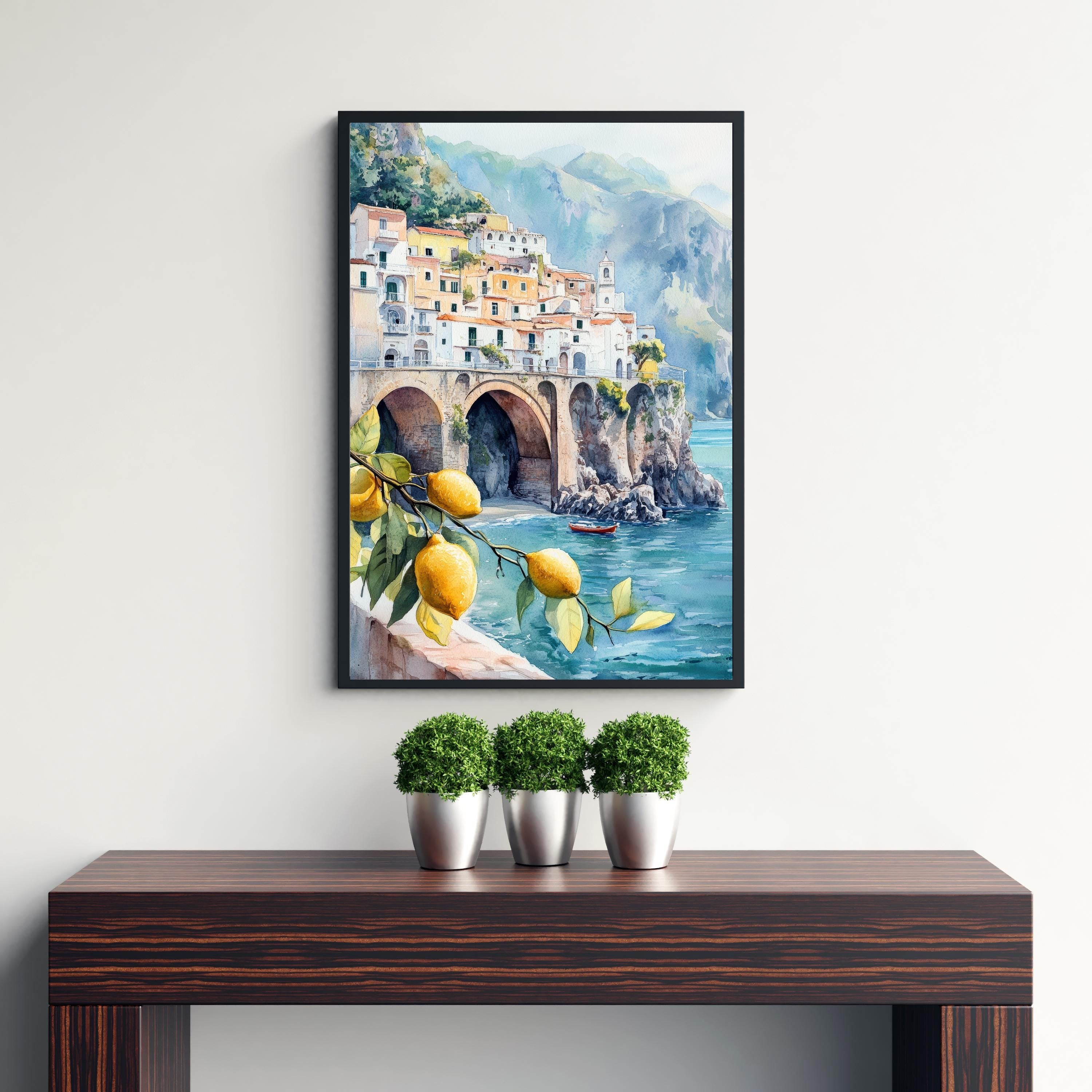 Amalfi Coast Watercolor Painting Italian Coastal Art Amalfi Poster Scenic Italy Watercolor Coastal Decor