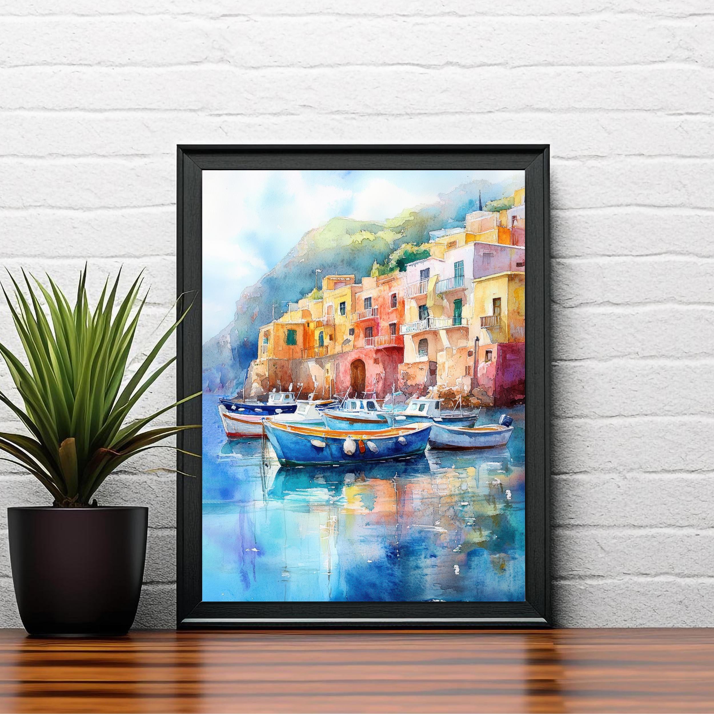 Capri Italy Watercolor Painting Italian Island Art Capri Poster Scenic Coastal Watercolor Italy Landscape Capri Beach Decor