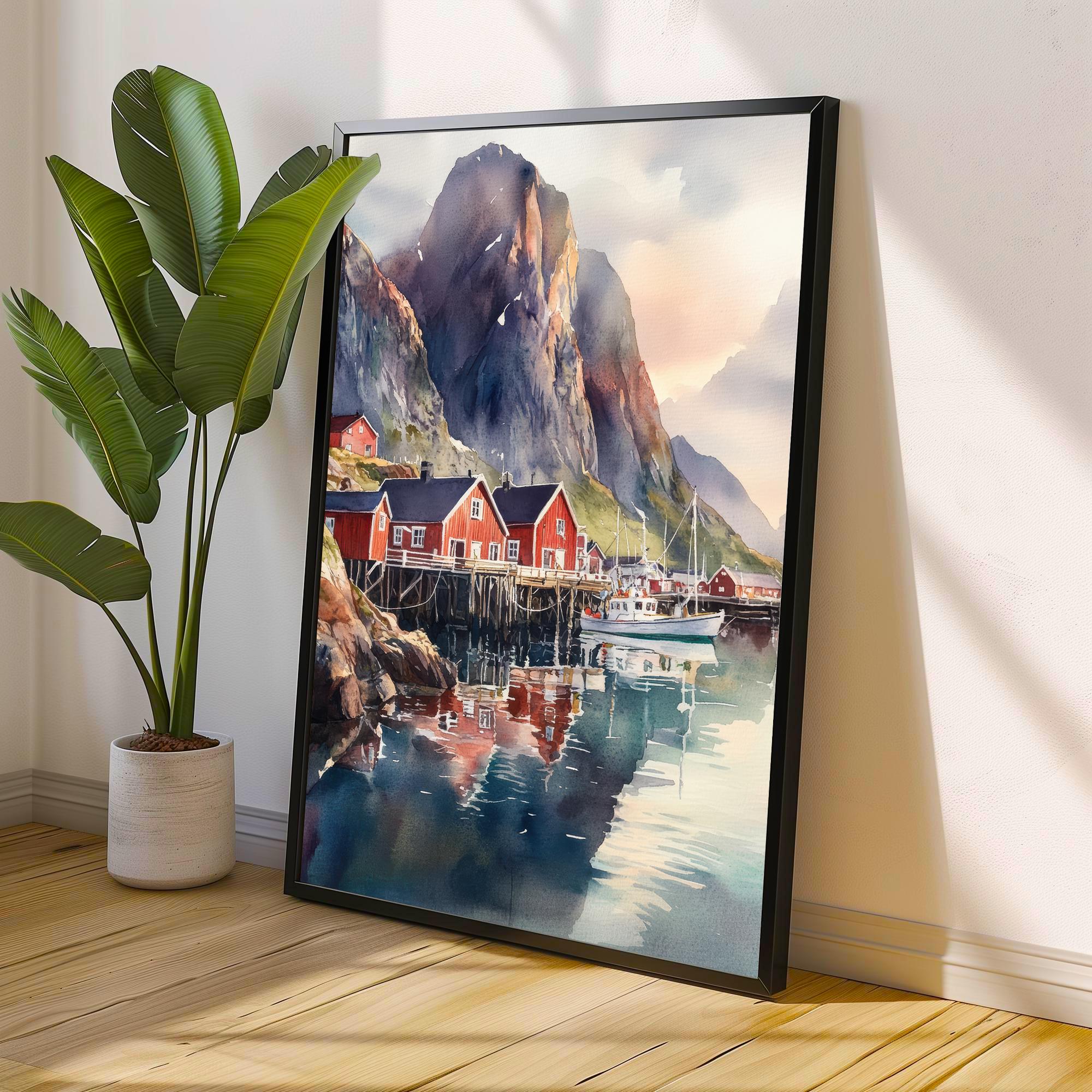 Lofoten Islands Watercolor Painting Norway Landscape Art Lofoten Print Scenic Norway Watercolor Coastal Decor