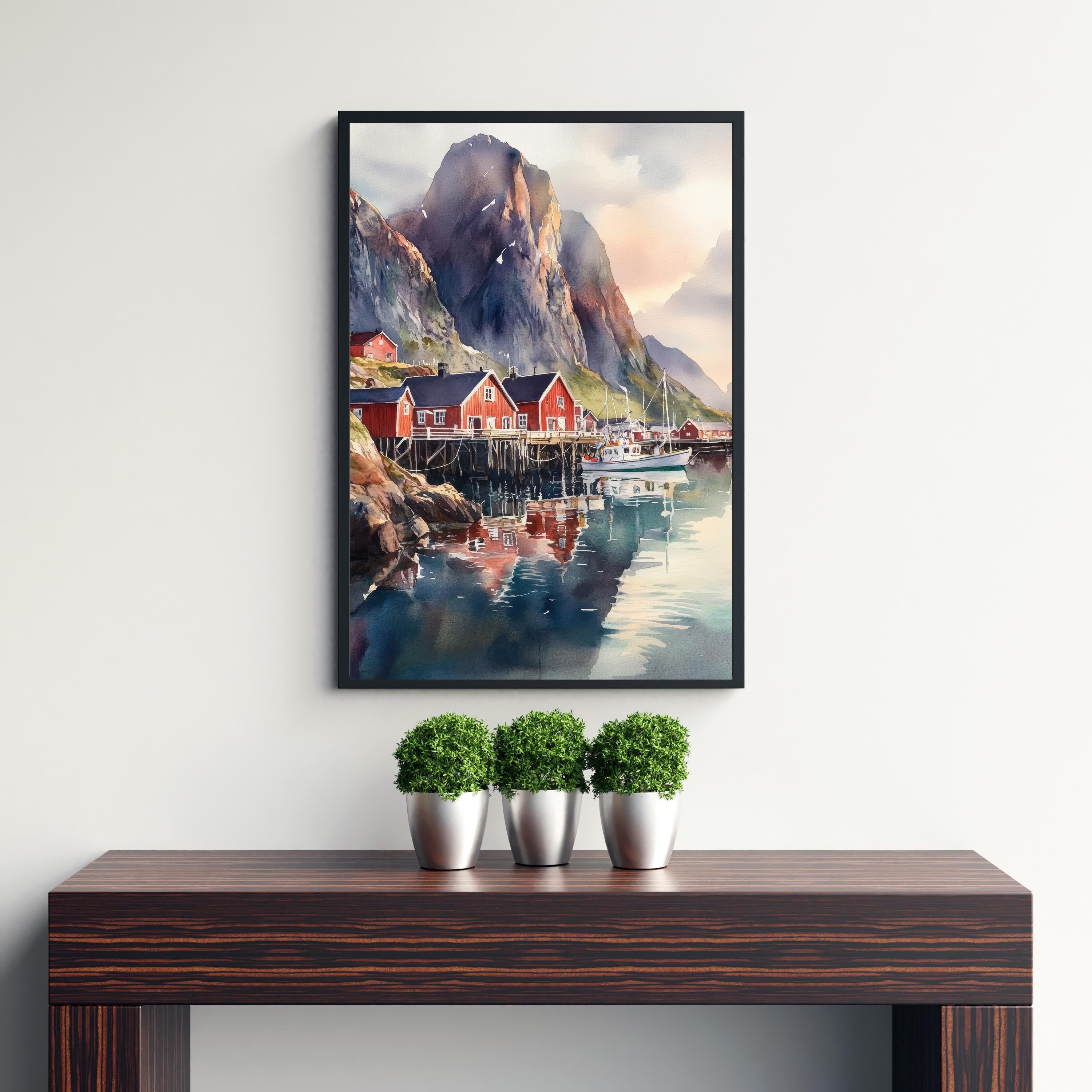 Lofoten Islands Watercolor Painting Norway Landscape Art Lofoten Print Scenic Norway Watercolor Coastal Decor