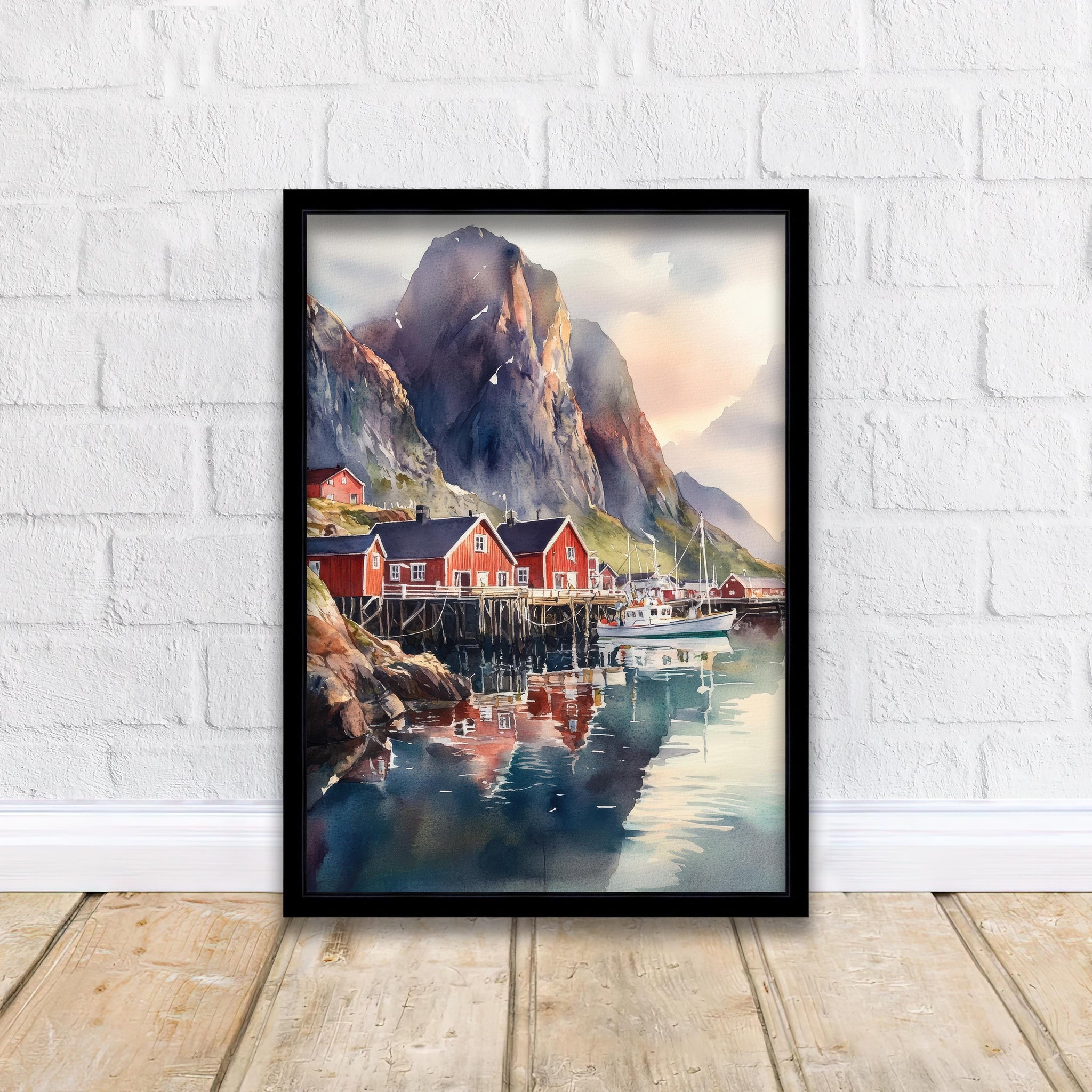 Lofoten Islands Watercolor Painting Norway Landscape Art Lofoten Print Scenic Norway Watercolor Coastal Decor